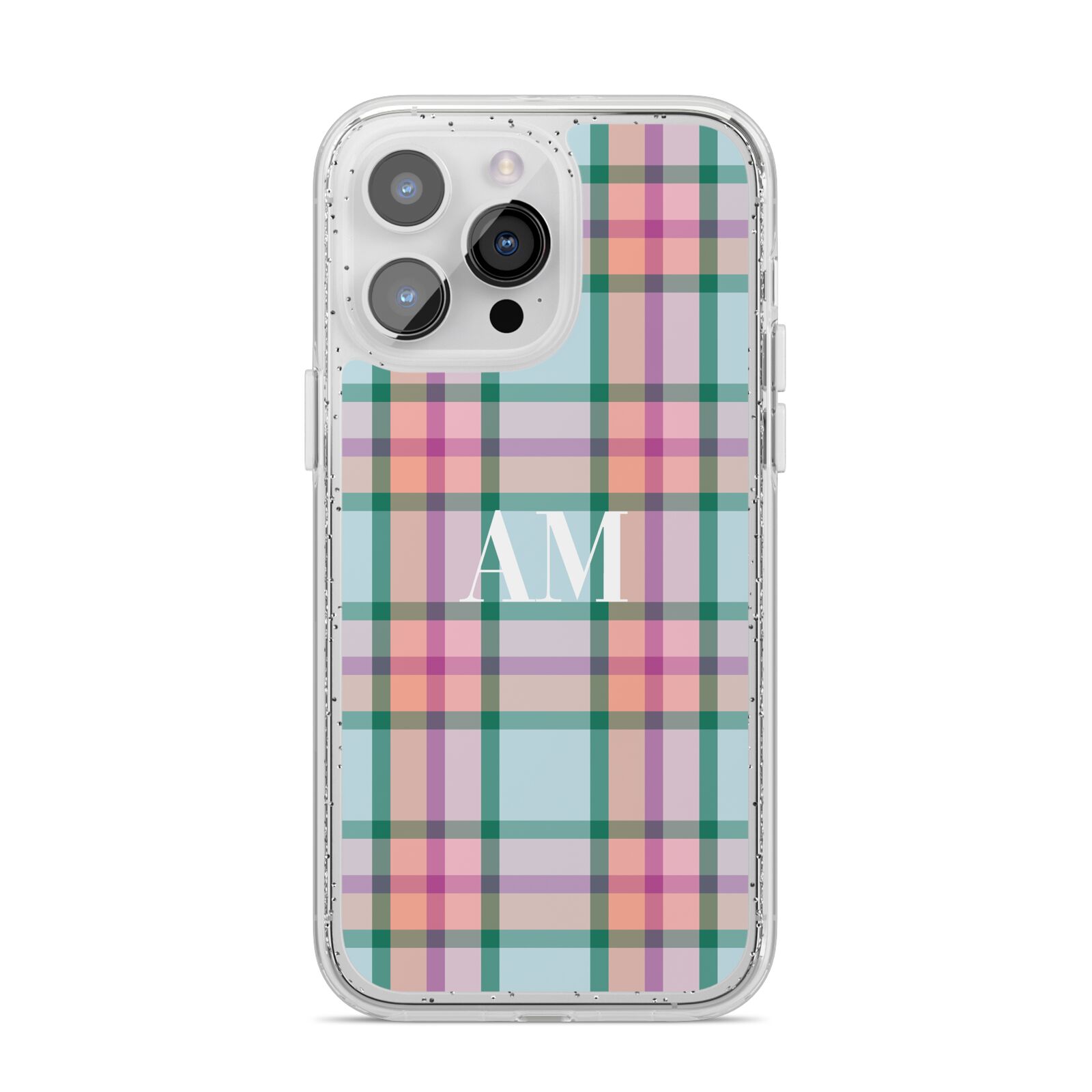 Custom Plaid iPhone 14 Pro Max Glitter Tough Case Silver