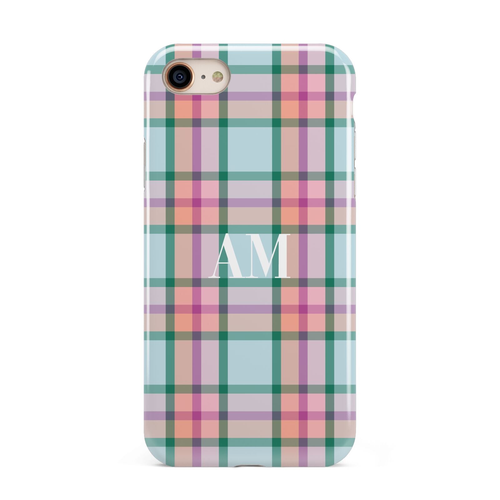 Custom Plaid iPhone 8 3D Tough Case on Gold Phone