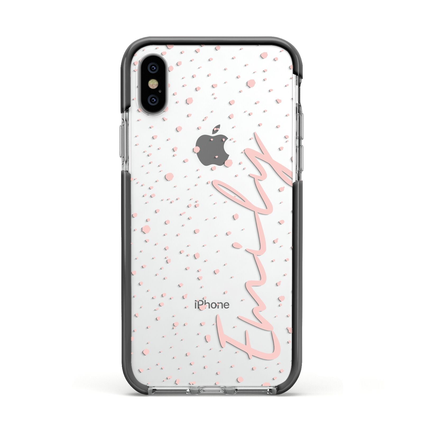 Custom Polka Dot Apple iPhone Xs Impact Case Black Edge on Silver Phone