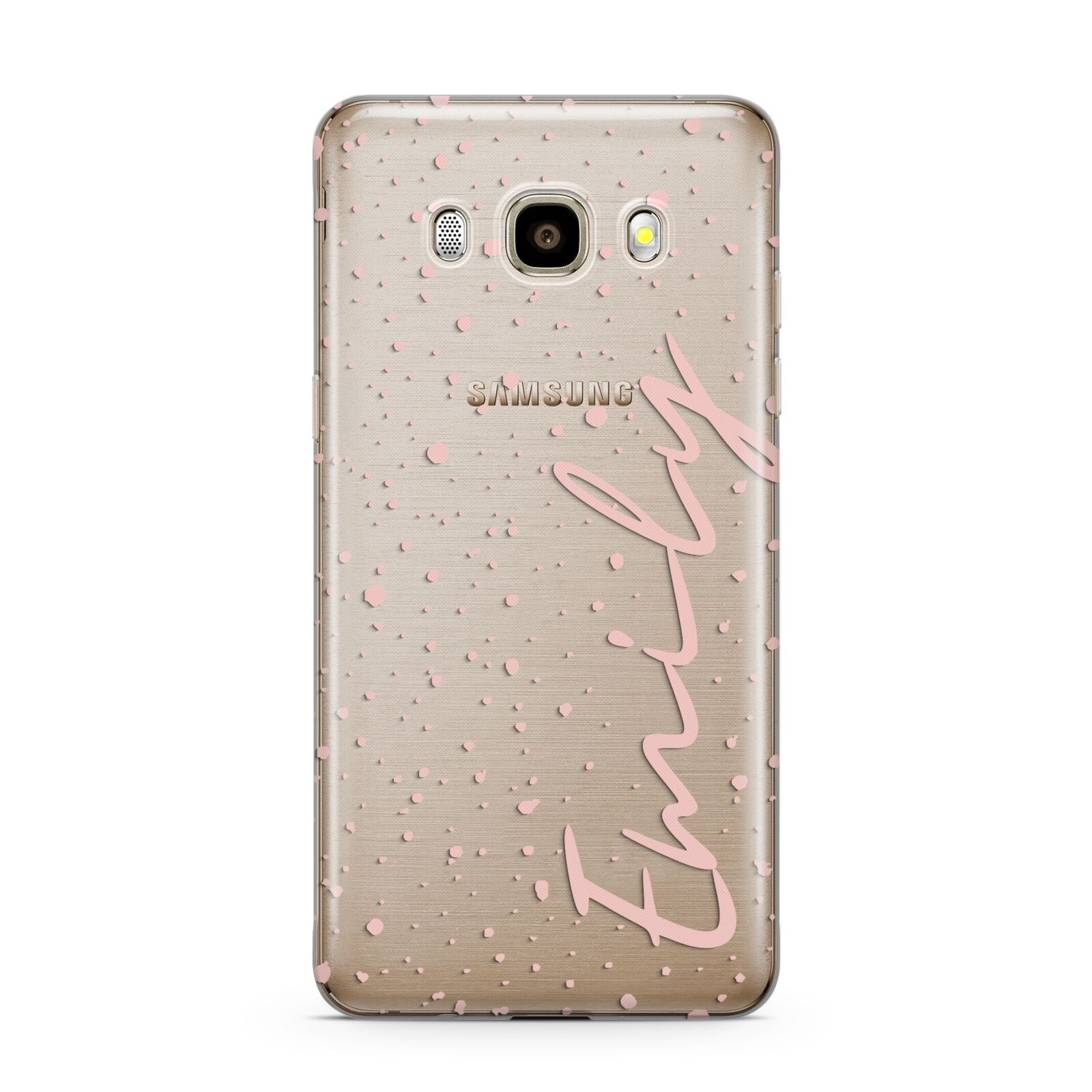 Custom Polka Dot Samsung Galaxy J7 2016 Case on gold phone
