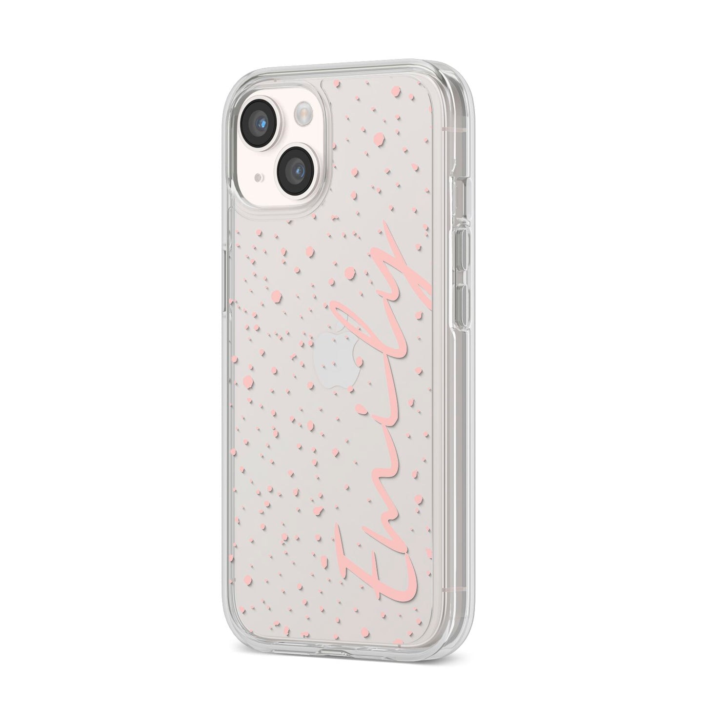 Custom Polka Dot iPhone 14 Clear Tough Case Starlight Angled Image