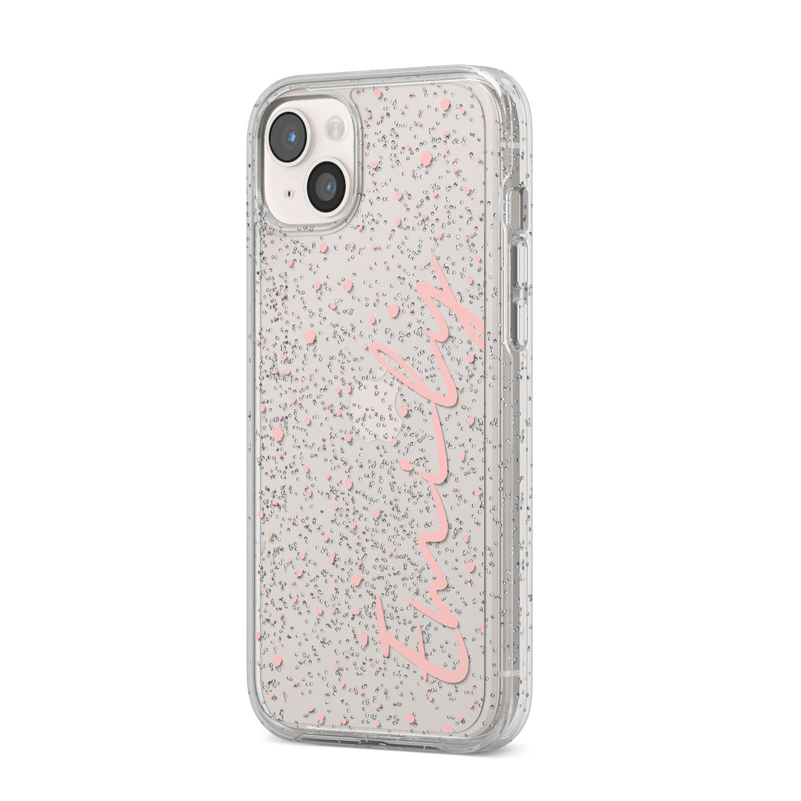 Custom Polka Dot iPhone 14 Plus Glitter Tough Case Starlight Angled Image