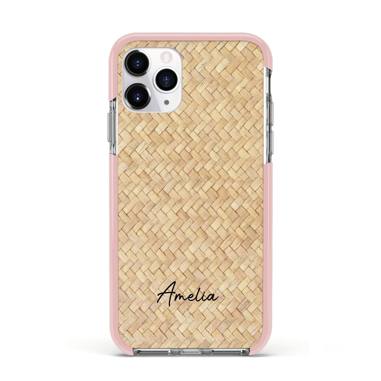 Custom Rattan Pattern Apple iPhone 11 Pro in Silver with Pink Impact Case
