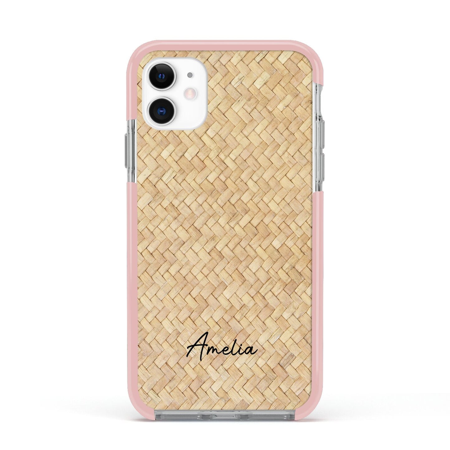 Custom Rattan Pattern Apple iPhone 11 in White with Pink Impact Case