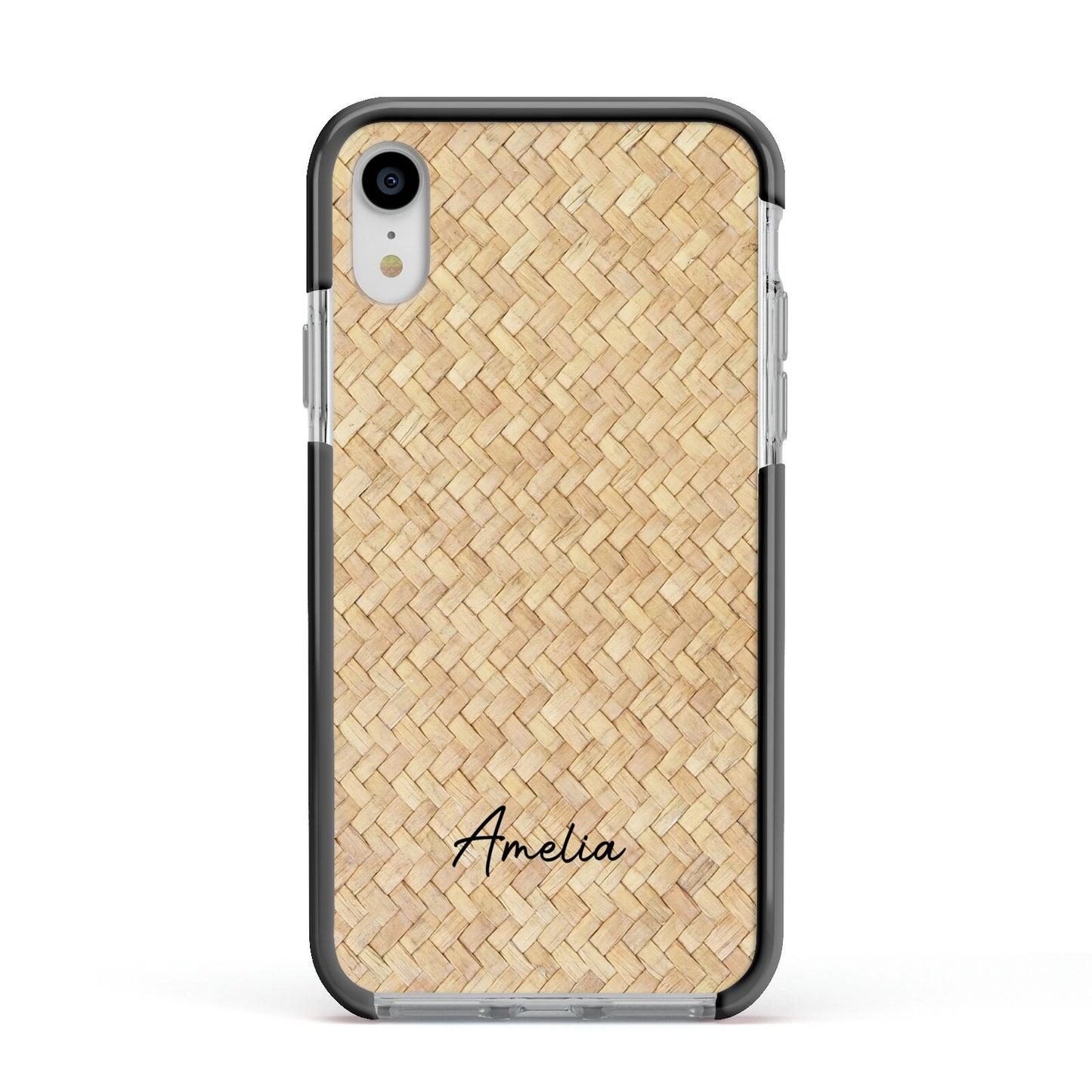 Custom Rattan Pattern Apple iPhone XR Impact Case Black Edge on Silver Phone