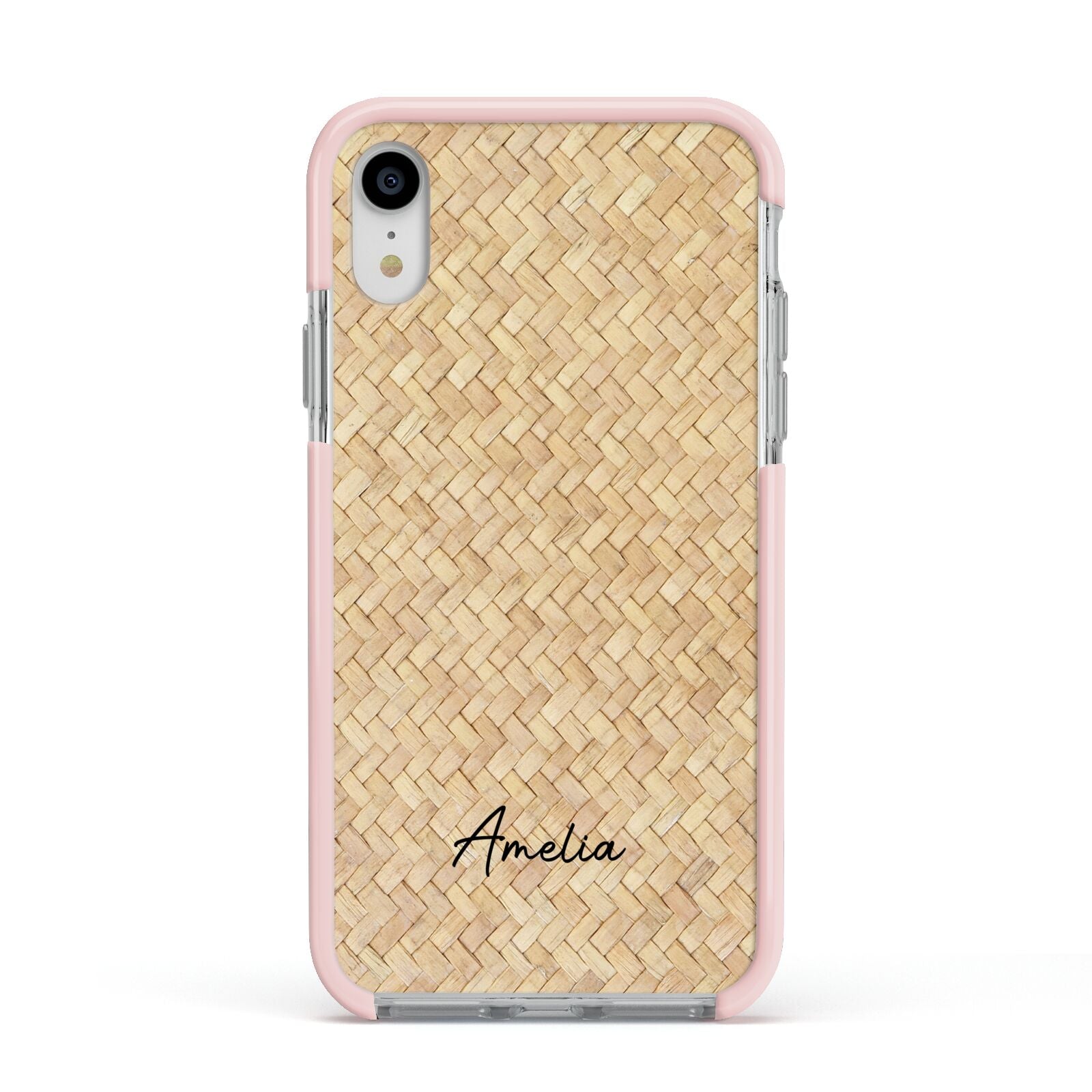 Custom Rattan Pattern Apple iPhone XR Impact Case Pink Edge on Silver Phone