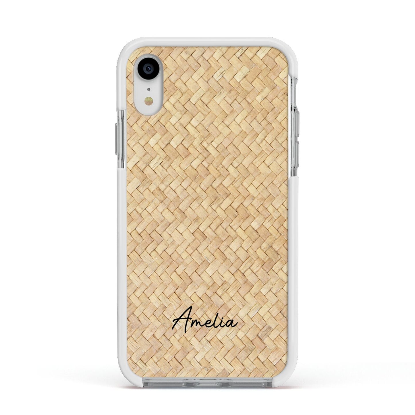 Custom Rattan Pattern Apple iPhone XR Impact Case White Edge on Silver Phone