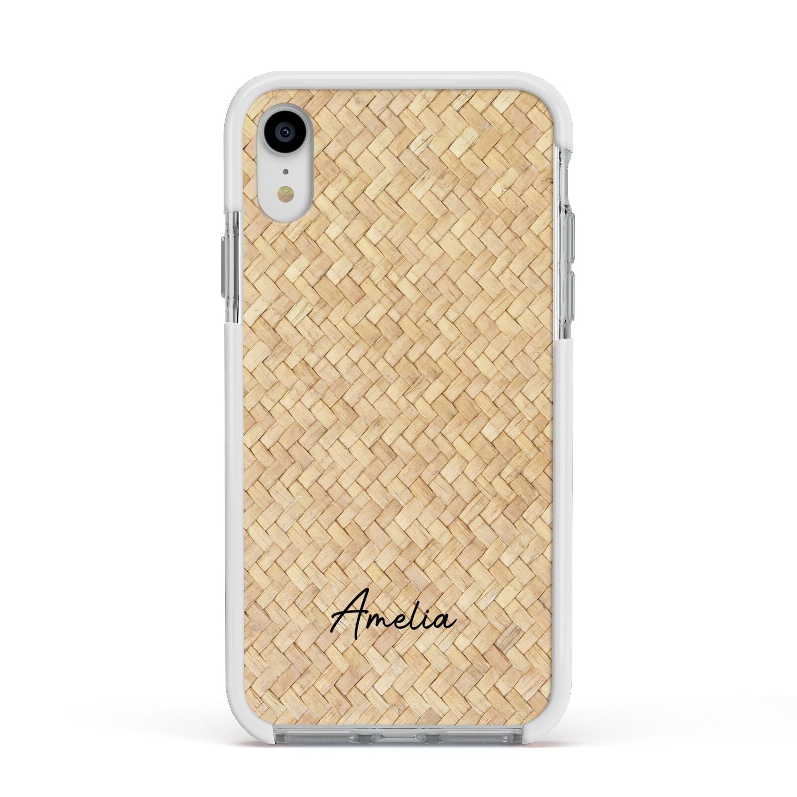 Custom Rattan Pattern Apple iPhone XR Impact Case White Edge on Silver Phone