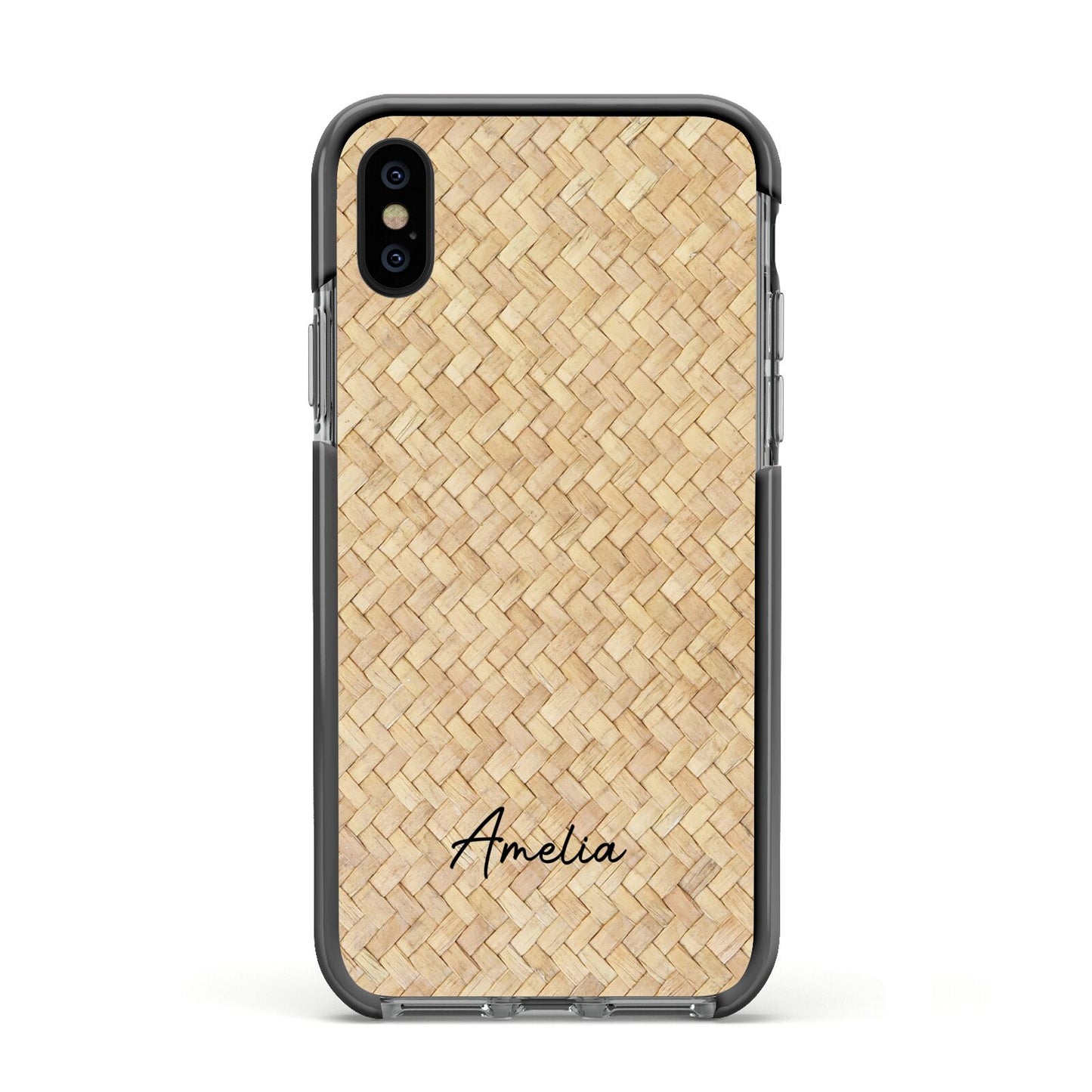 Custom Rattan Pattern Apple iPhone Xs Impact Case Black Edge on Black Phone