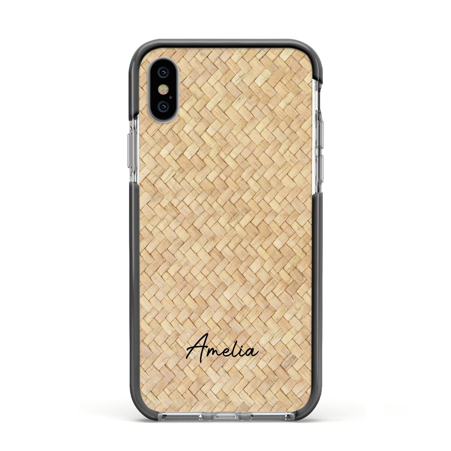 Custom Rattan Pattern Apple iPhone Xs Impact Case Black Edge on Silver Phone