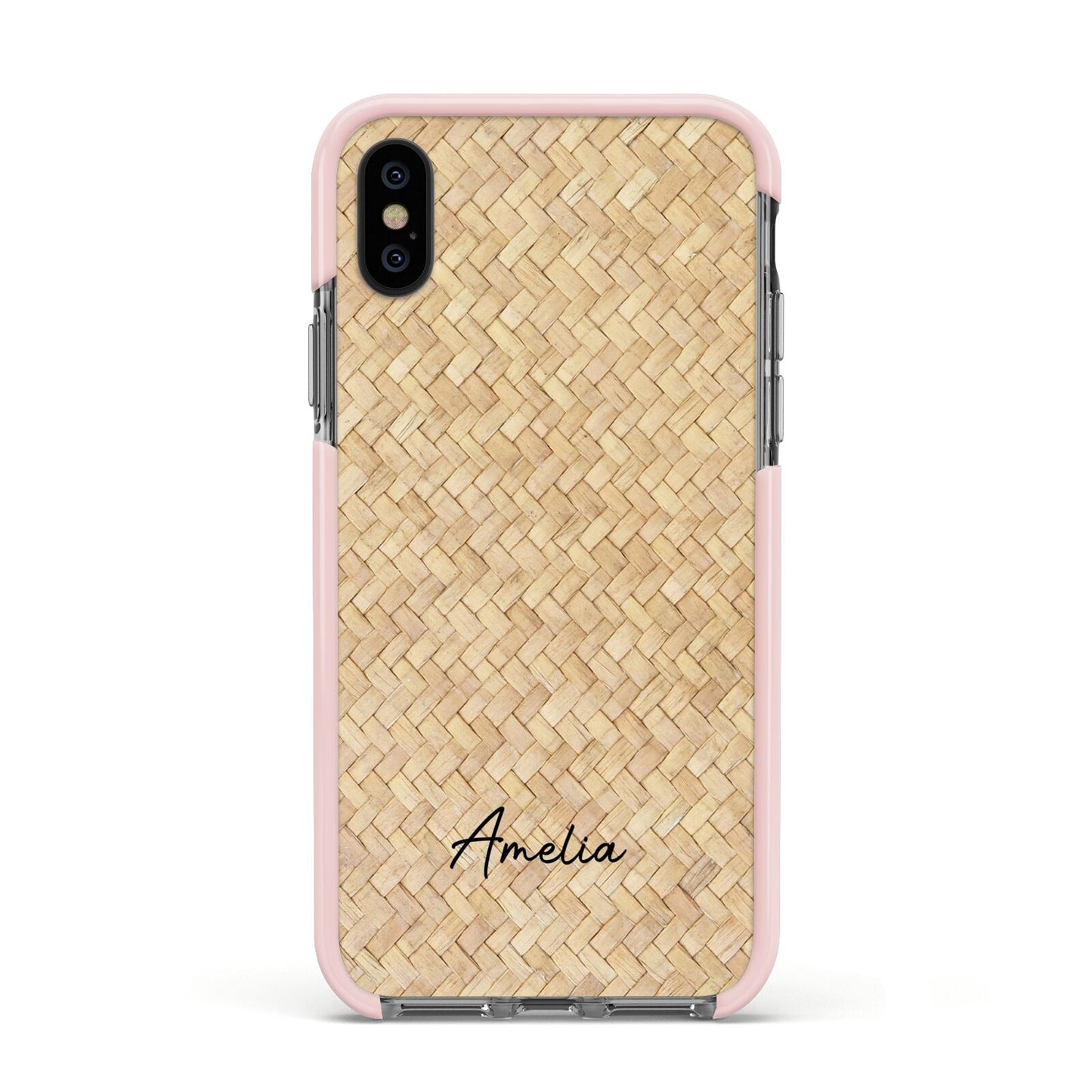 Custom Rattan Pattern Apple iPhone Xs Impact Case Pink Edge on Black Phone