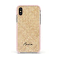 Custom Rattan Pattern Apple iPhone Xs Impact Case Pink Edge on Gold Phone