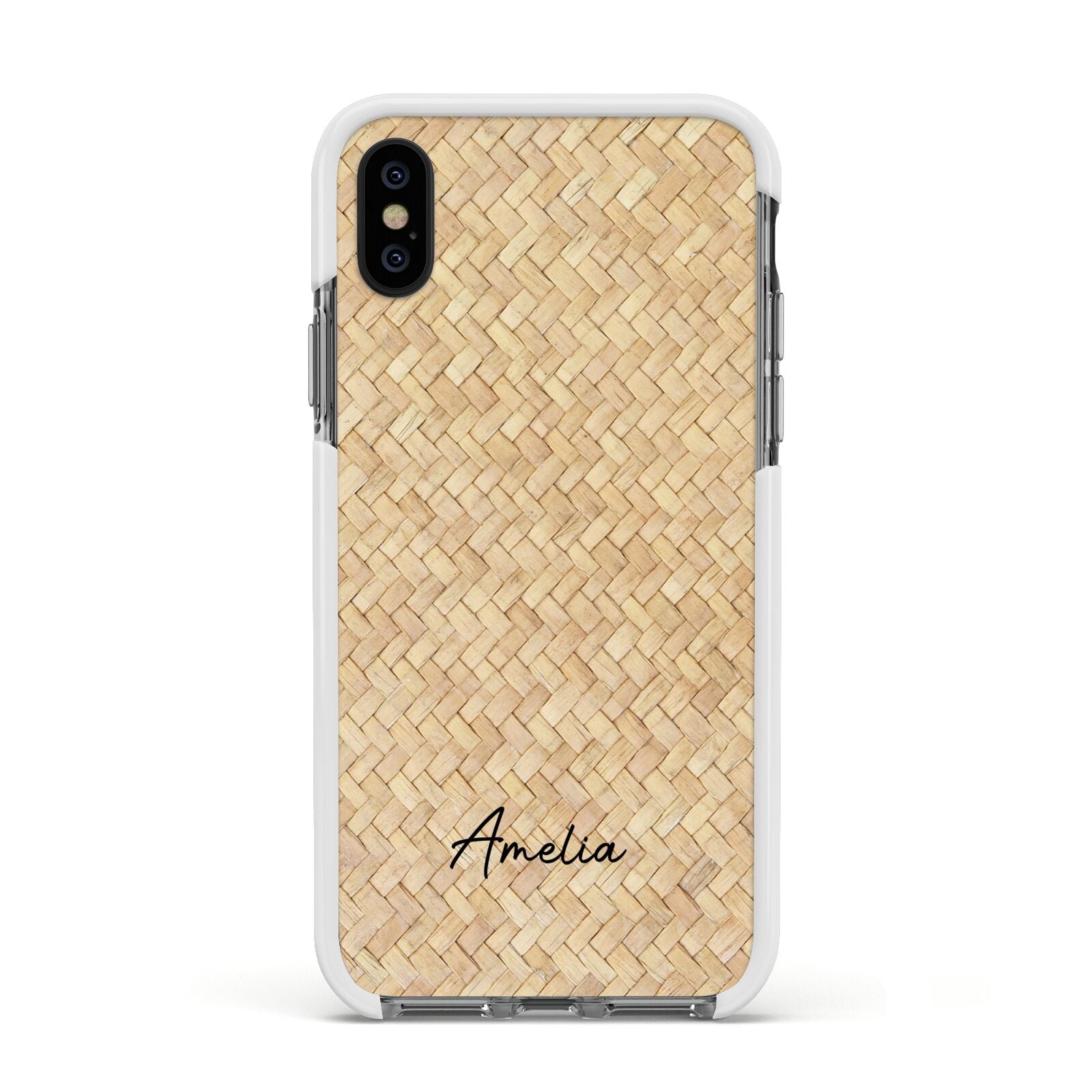 Custom Rattan Pattern Apple iPhone Xs Impact Case White Edge on Black Phone