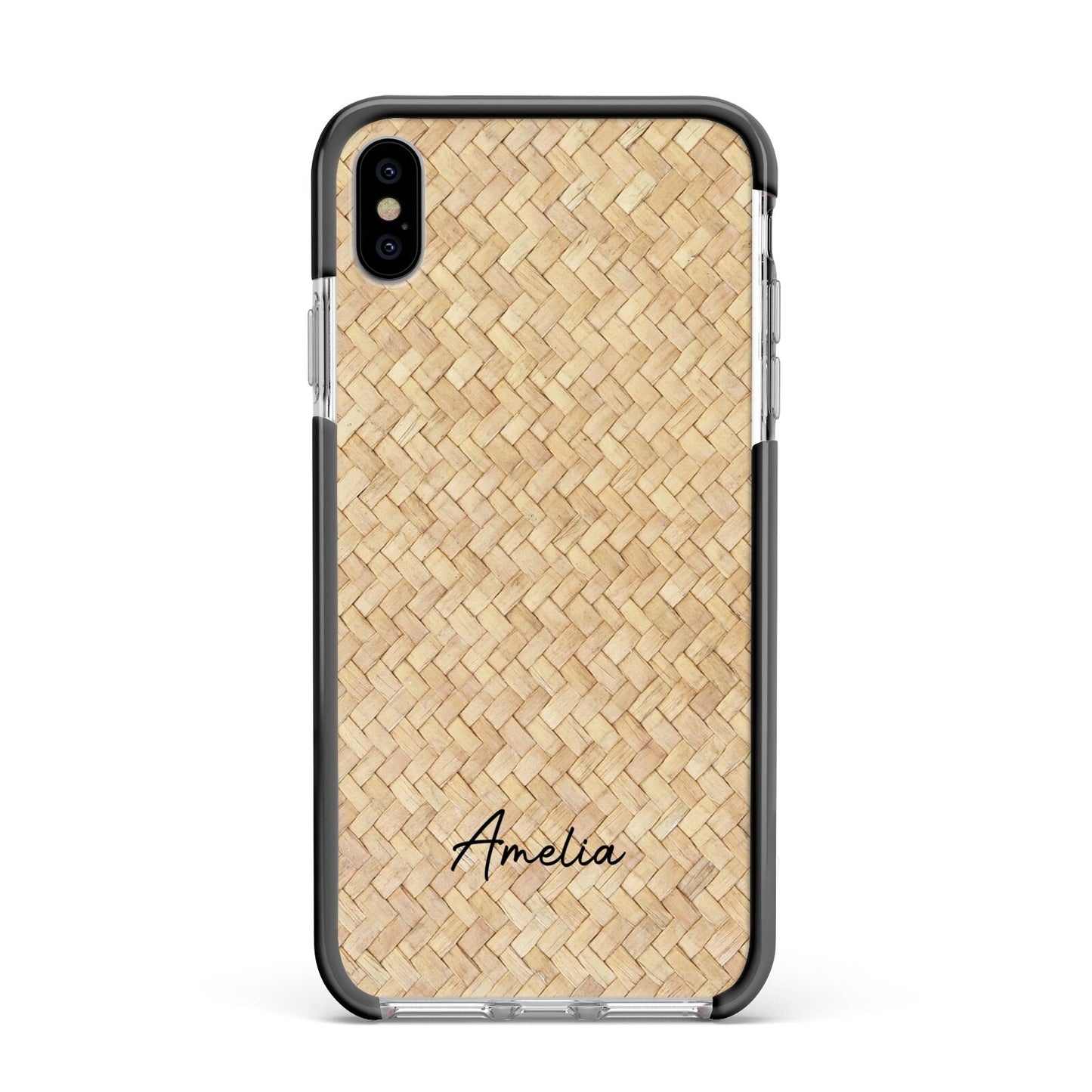 Custom Rattan Pattern Apple iPhone Xs Max Impact Case Black Edge on Silver Phone