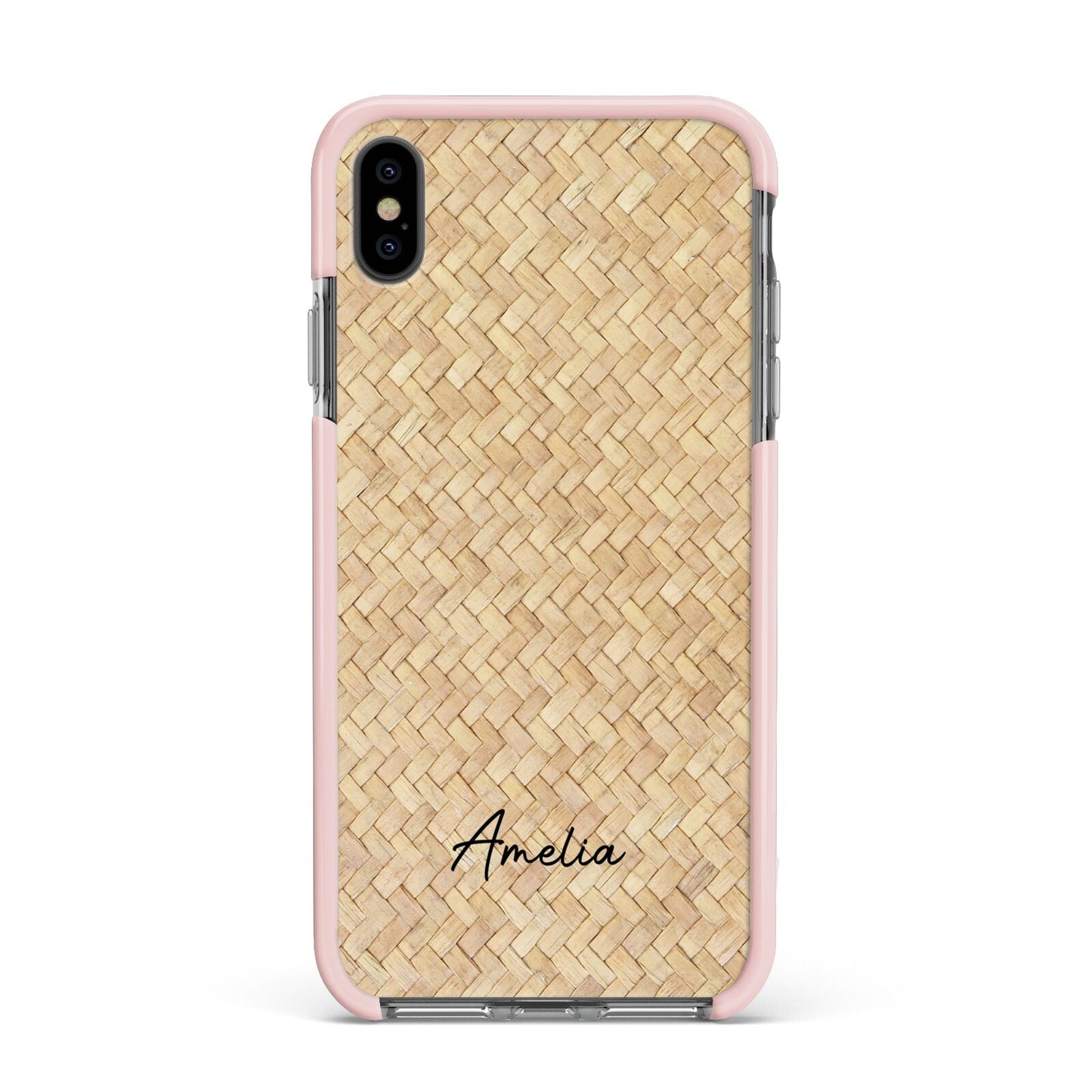 Custom Rattan Pattern Apple iPhone Xs Max Impact Case Pink Edge on Black Phone