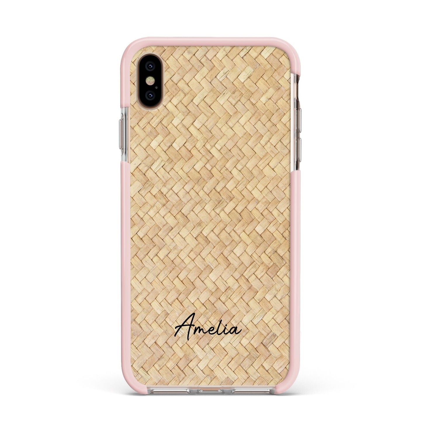 Custom Rattan Pattern Apple iPhone Xs Max Impact Case Pink Edge on Gold Phone