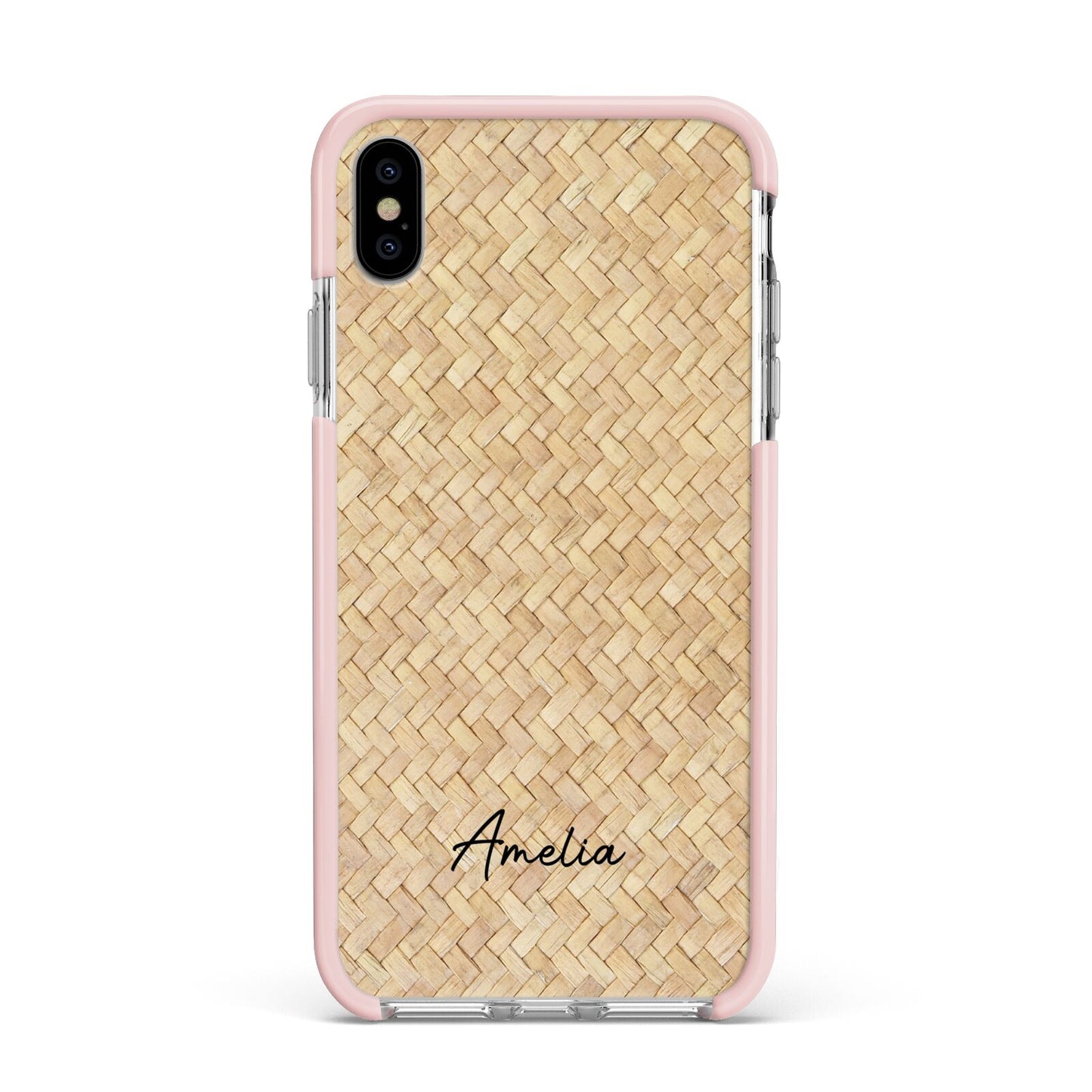 Custom Rattan Pattern Apple iPhone Xs Max Impact Case Pink Edge on Silver Phone