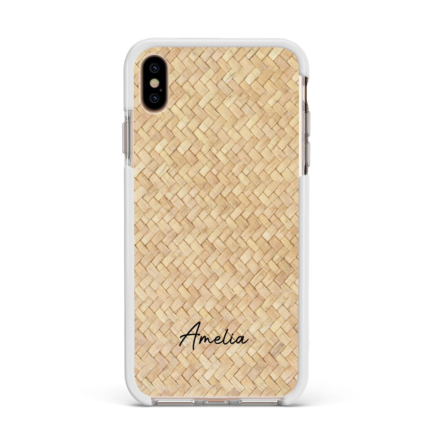 Custom Rattan Pattern Apple iPhone Xs Max Impact Case White Edge on Gold Phone