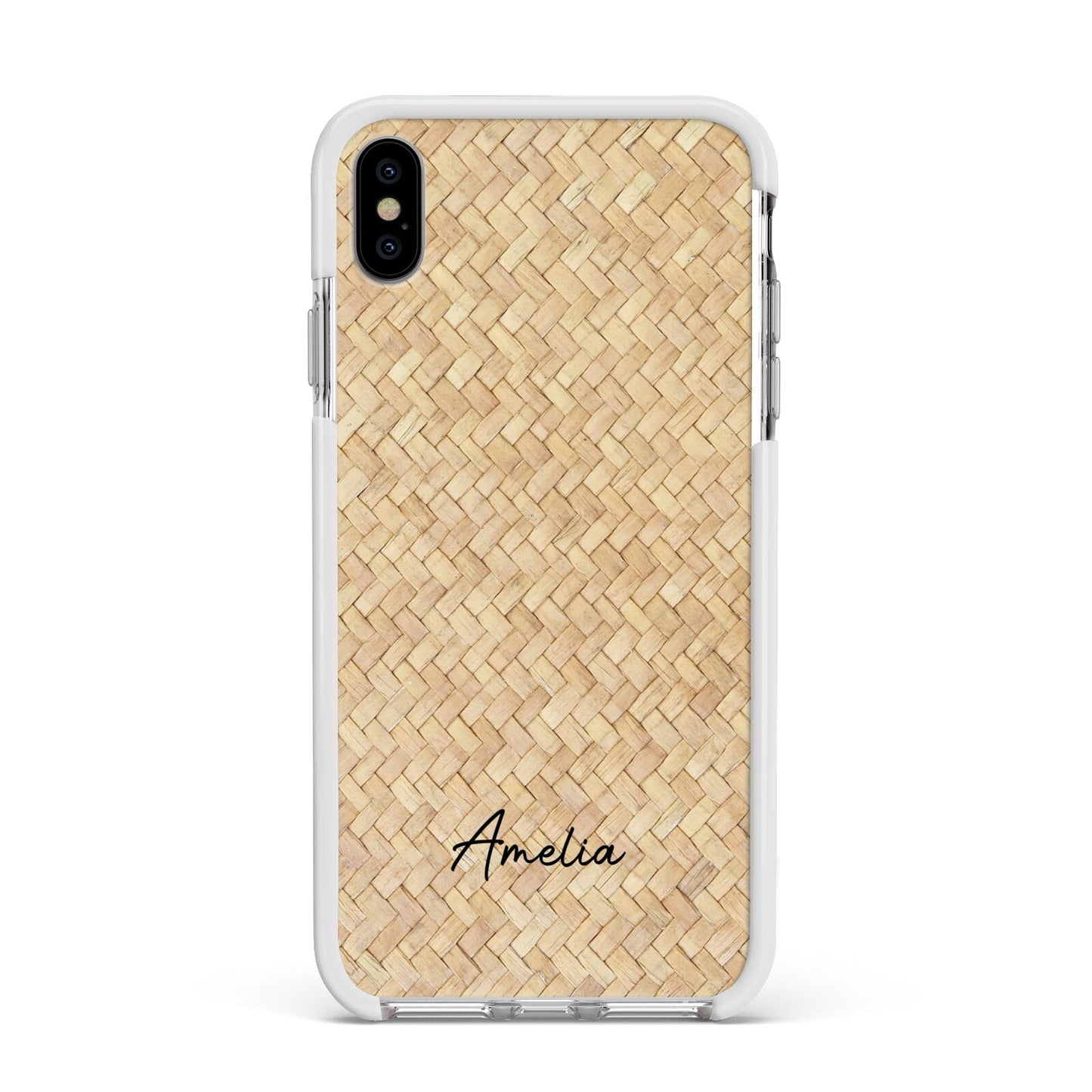 Custom Rattan Pattern Apple iPhone Xs Max Impact Case White Edge on Silver Phone