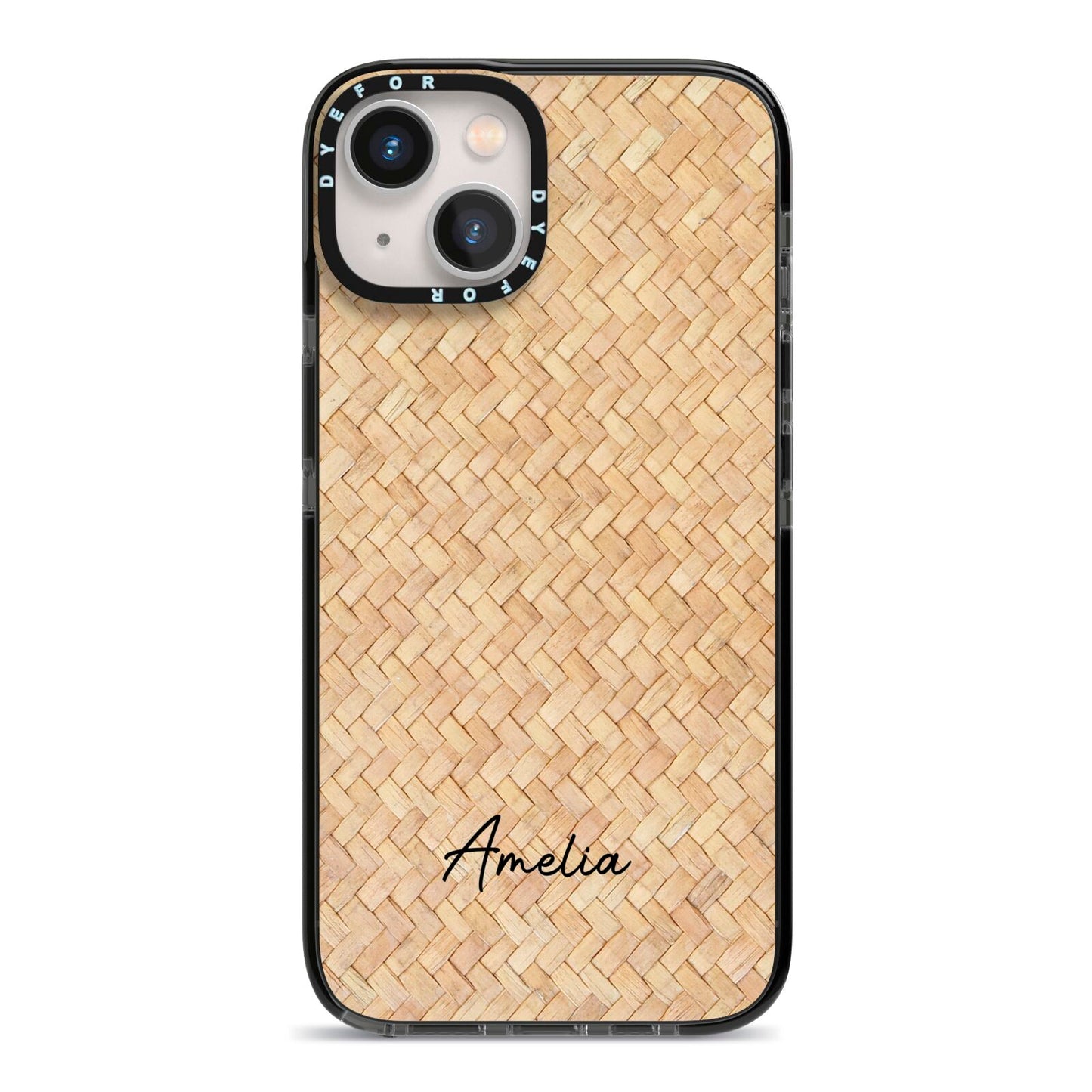 Custom Rattan Pattern iPhone 13 Black Impact Case on Silver phone