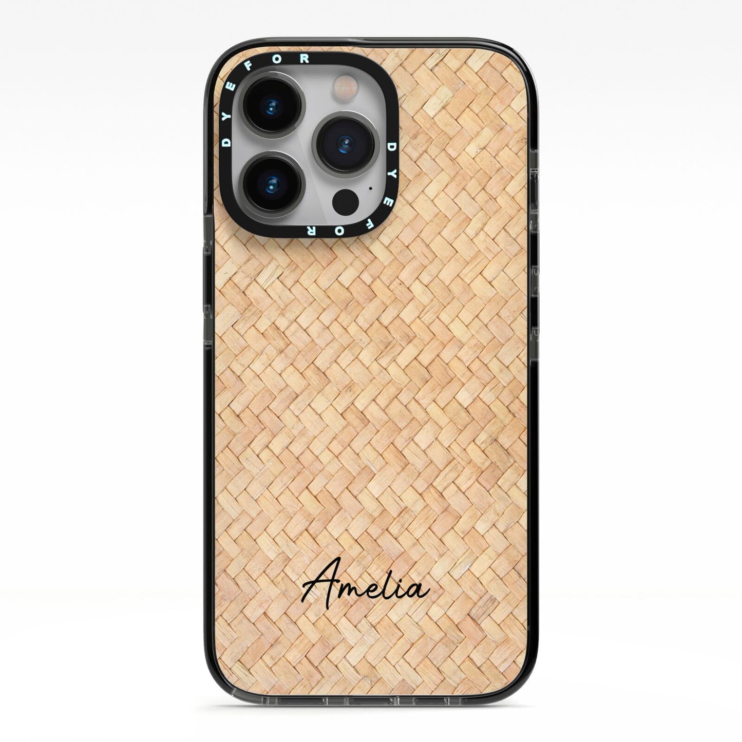 Custom Rattan Pattern iPhone 13 Pro Black Impact Case on Silver phone