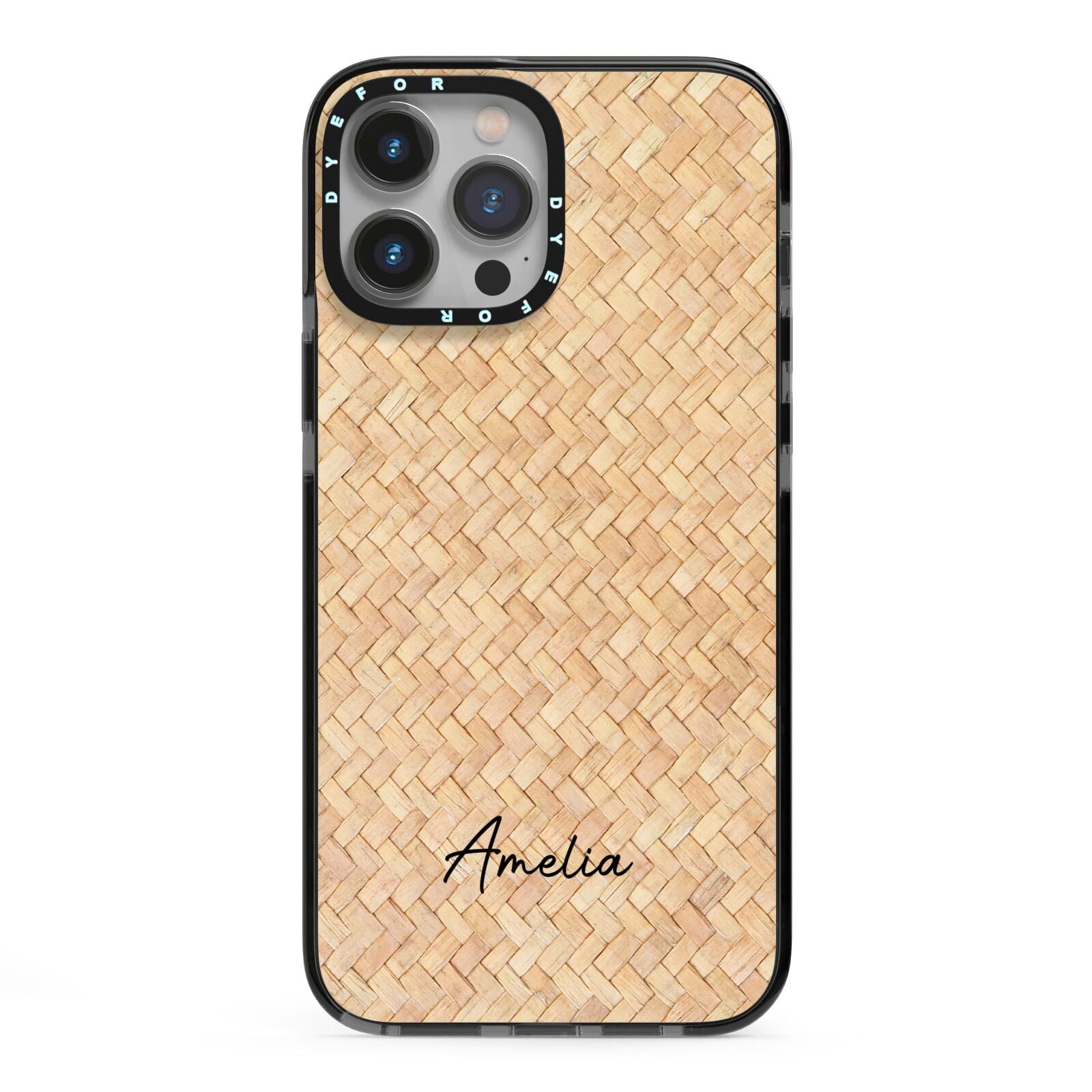 Custom Rattan Pattern iPhone 13 Pro Max Black Impact Case on Silver phone