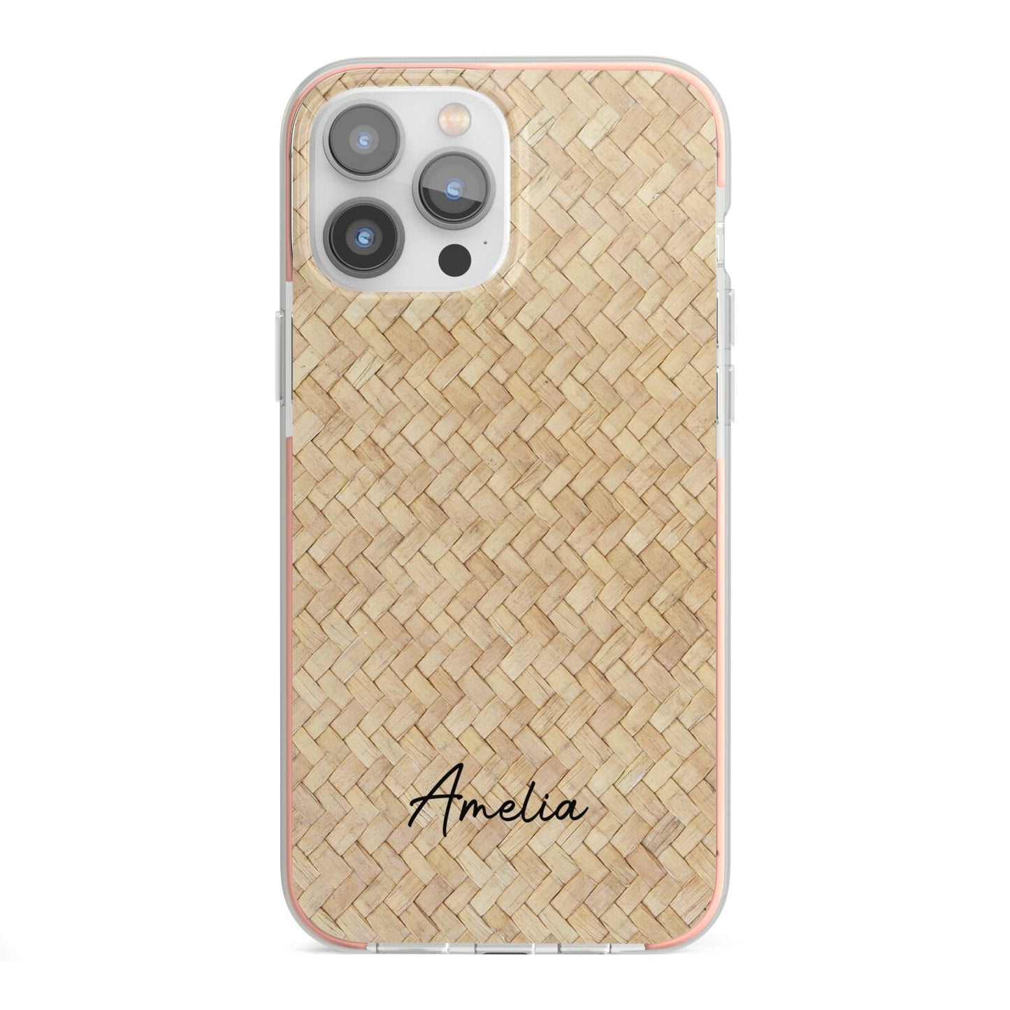 Custom Rattan Pattern iPhone 13 Pro Max TPU Impact Case with Pink Edges