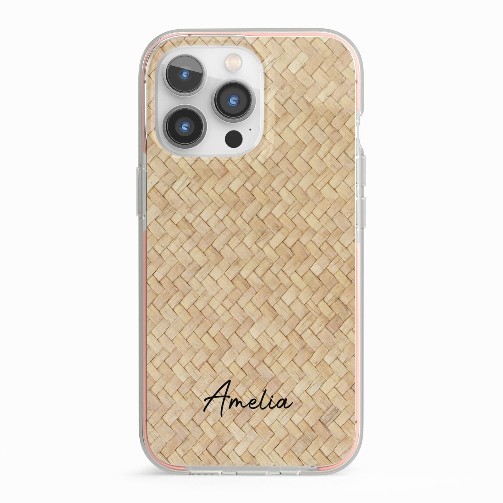 Custom Rattan Pattern iPhone 13 Pro TPU Impact Case with Pink Edges