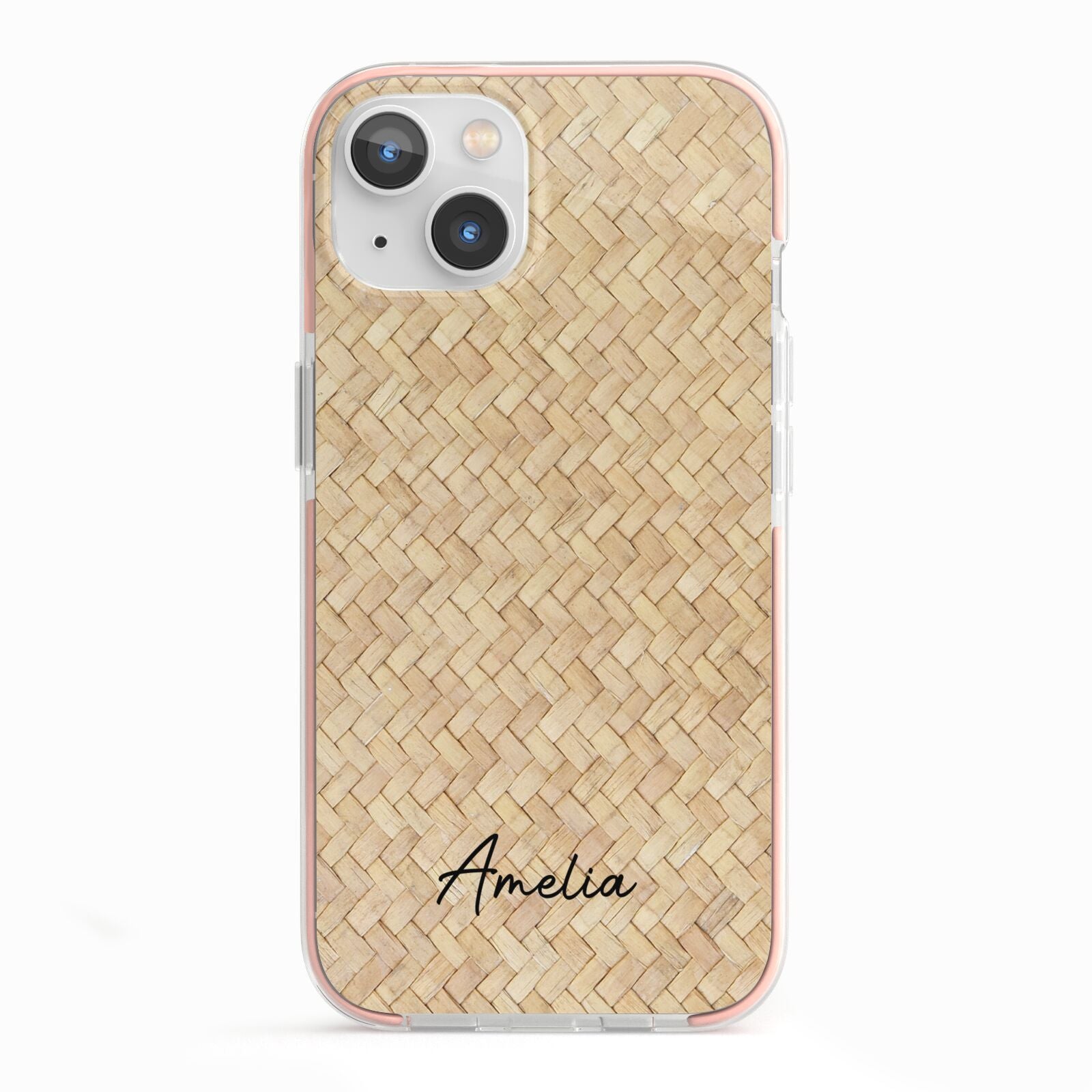 Custom Rattan Pattern iPhone 13 TPU Impact Case with Pink Edges