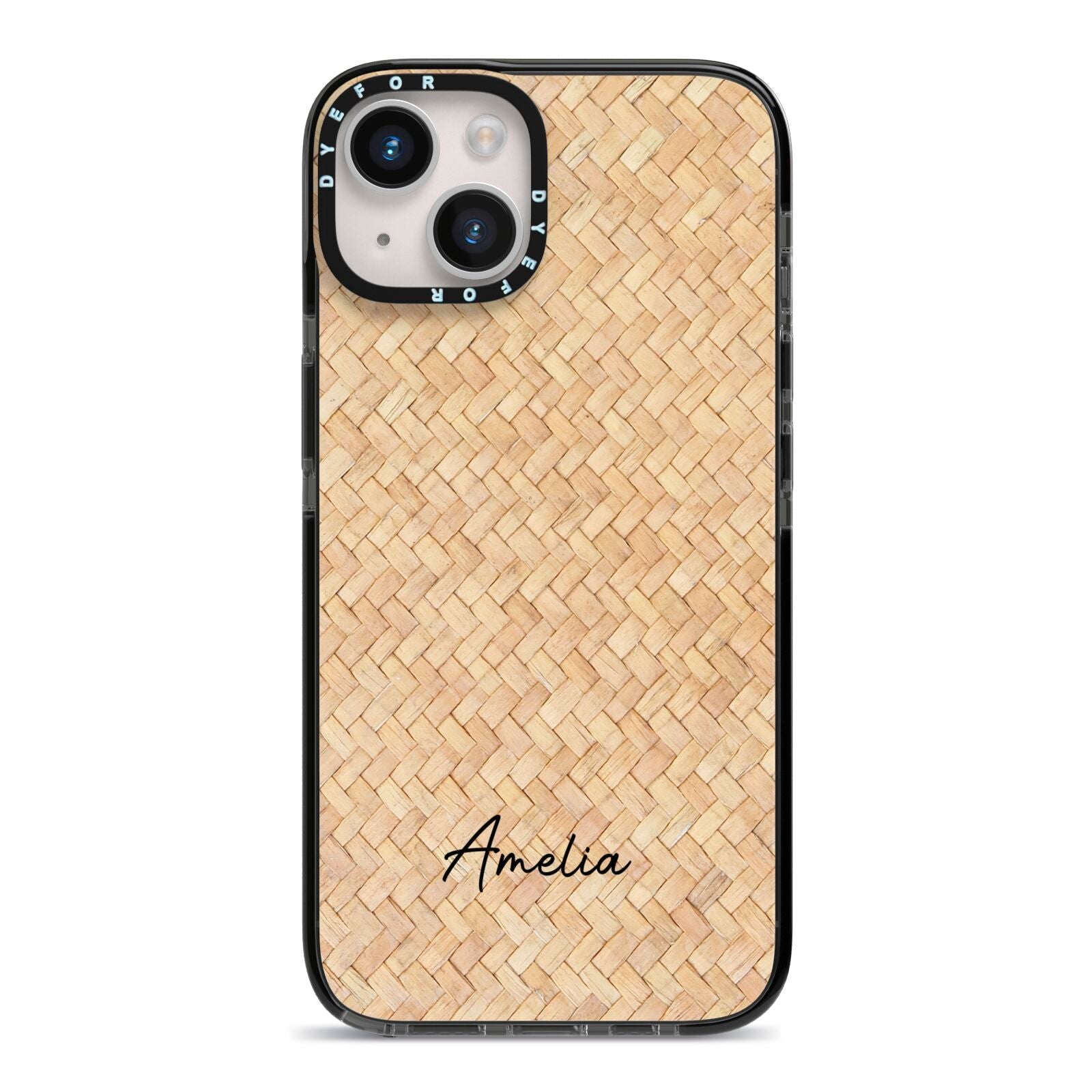 Custom Rattan Pattern iPhone 14 Black Impact Case on Silver phone