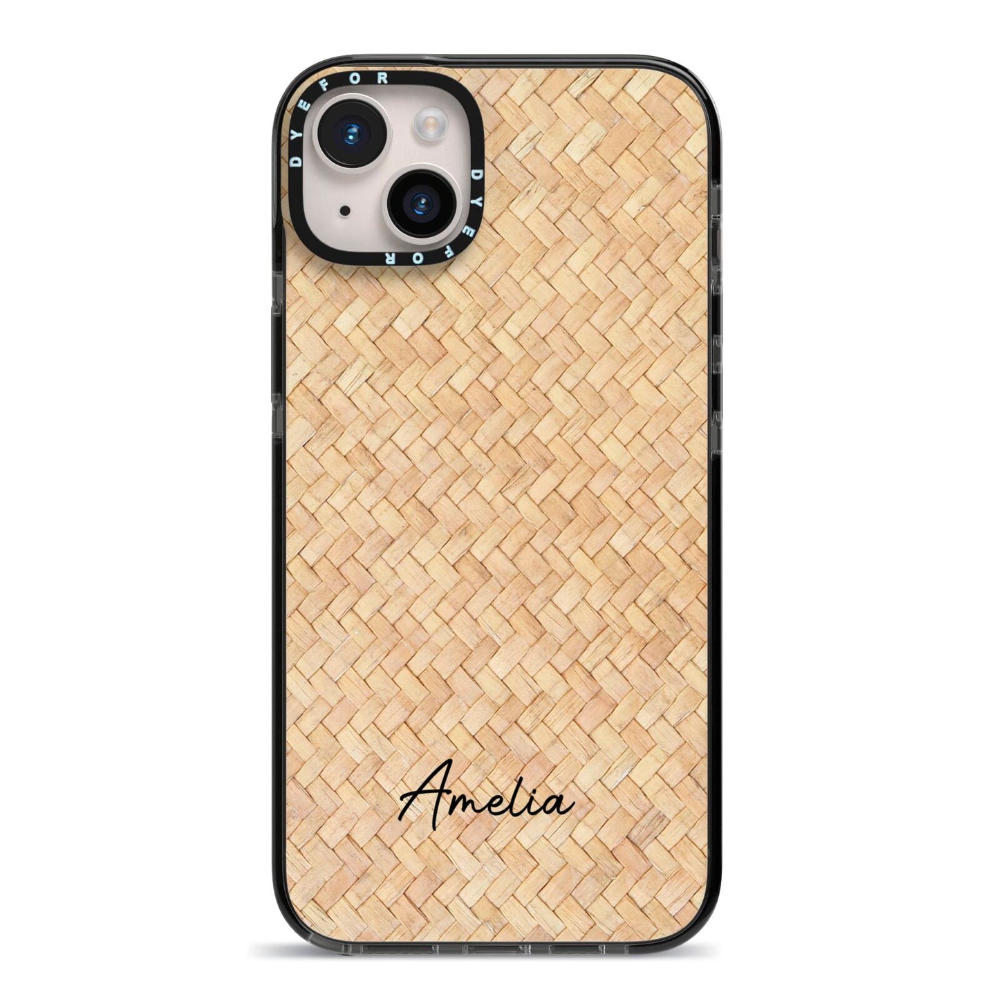 Custom Rattan Pattern iPhone 14 Plus Black Impact Case on Silver phone