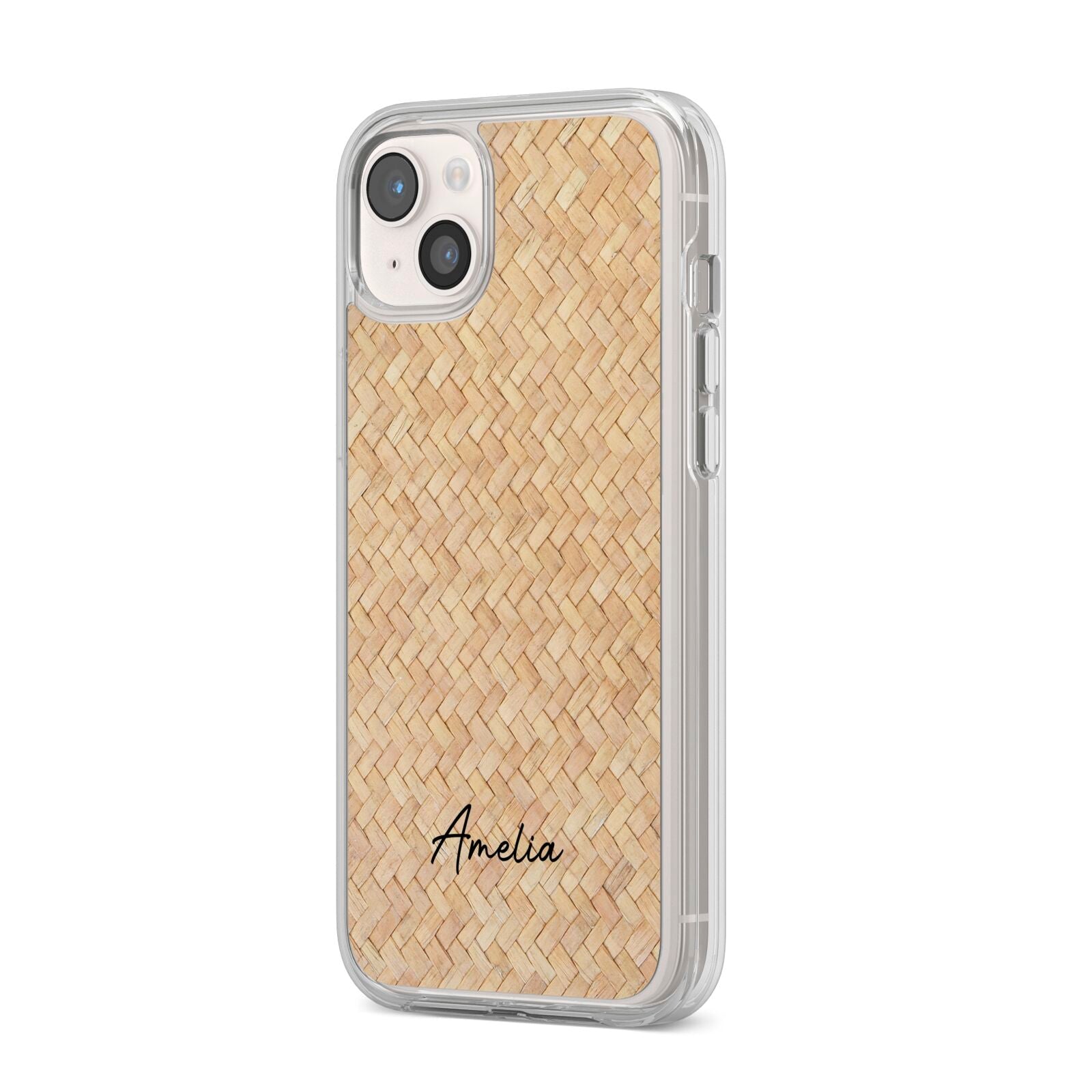 Custom Rattan Pattern iPhone 14 Plus Clear Tough Case Starlight Angled Image