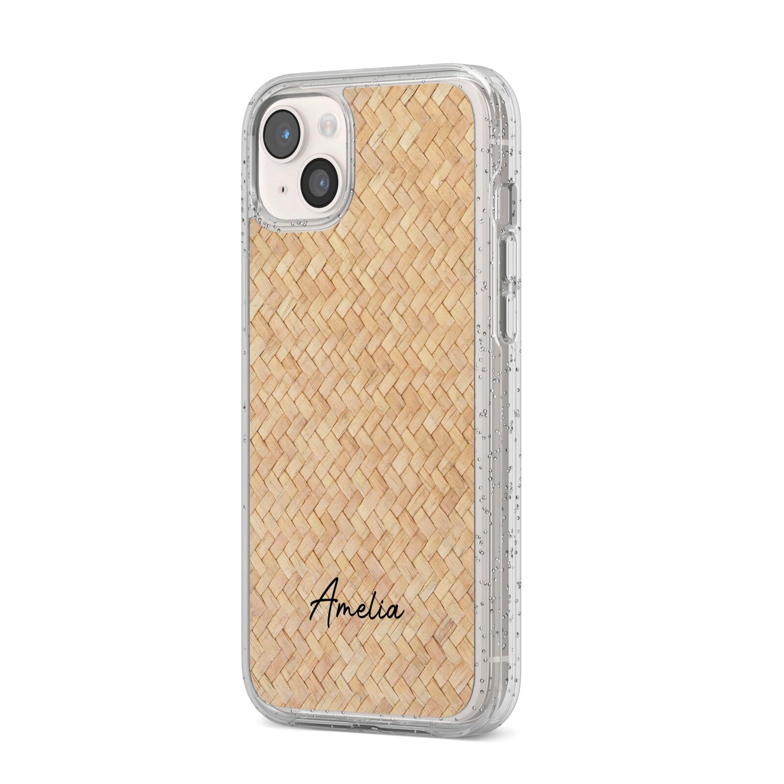 Custom Rattan Pattern iPhone 14 Plus Glitter Tough Case Starlight Angled Image