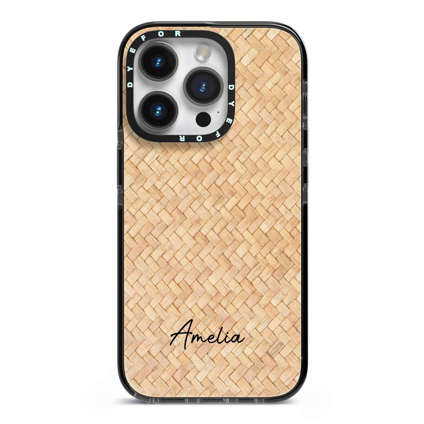 Custom Rattan Pattern iPhone 14 Pro Black Impact Case on Silver phone