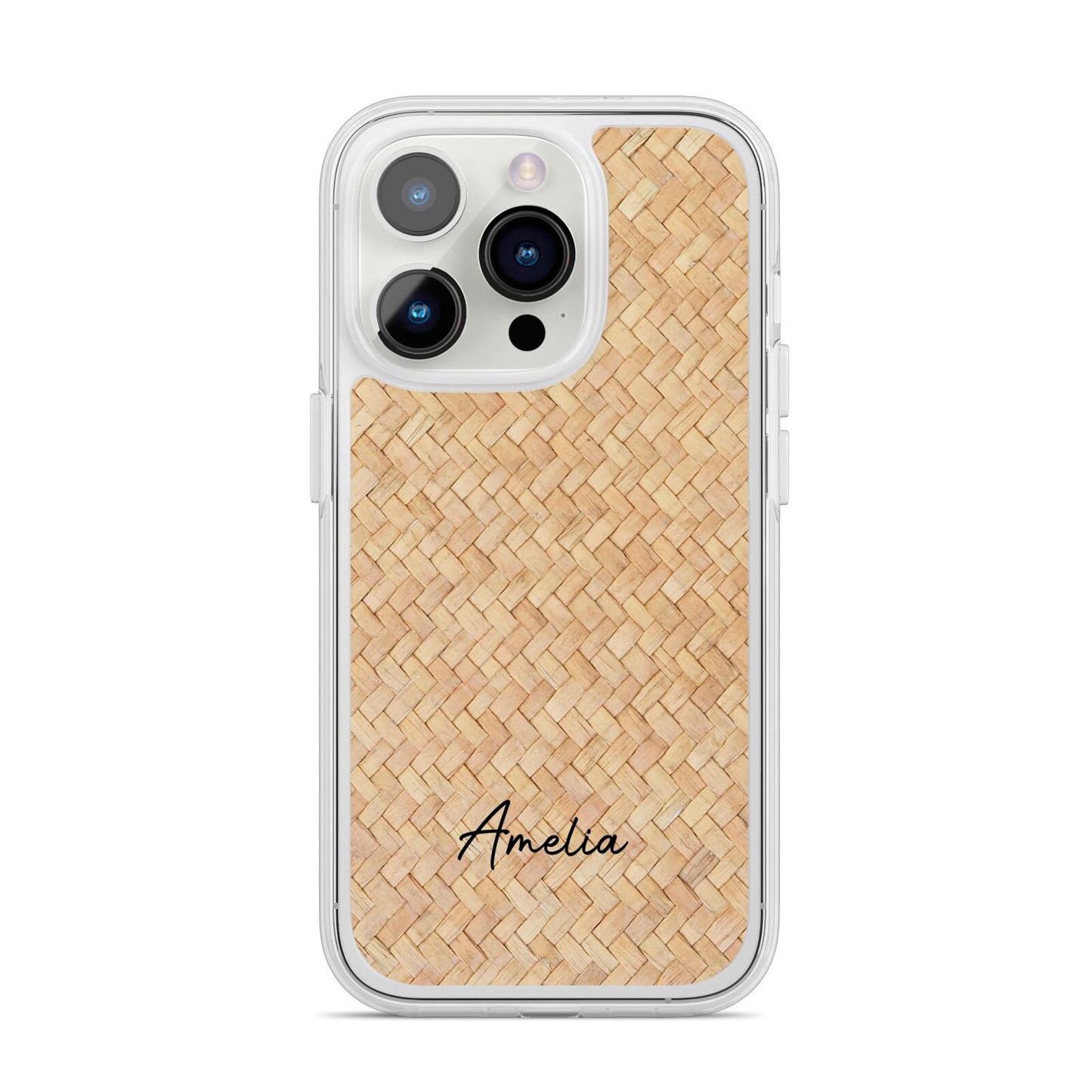 Custom Rattan Pattern iPhone 14 Pro Clear Tough Case Silver