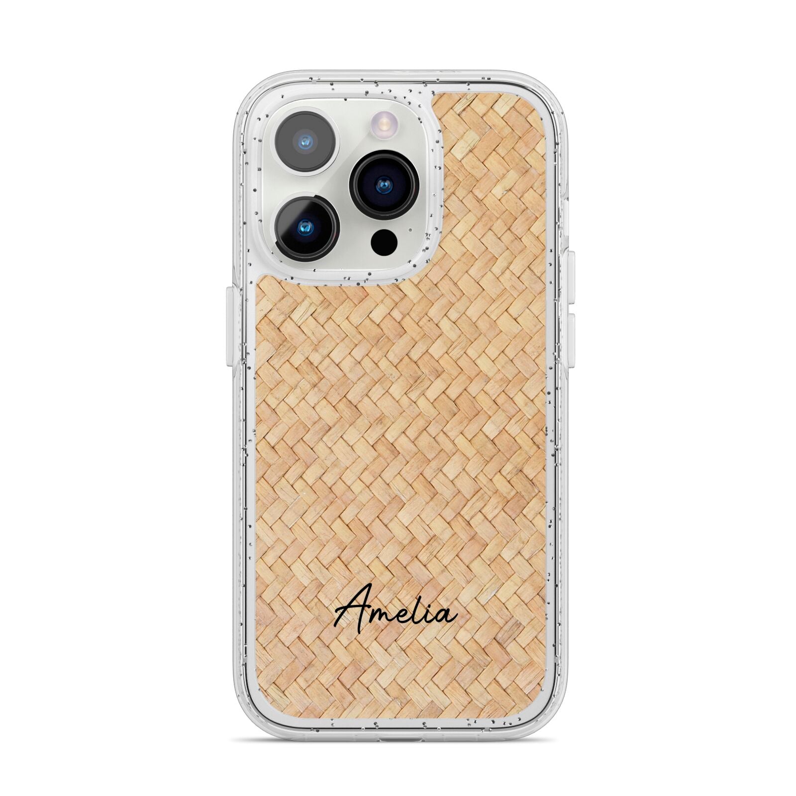 Custom Rattan Pattern iPhone 14 Pro Glitter Tough Case Silver