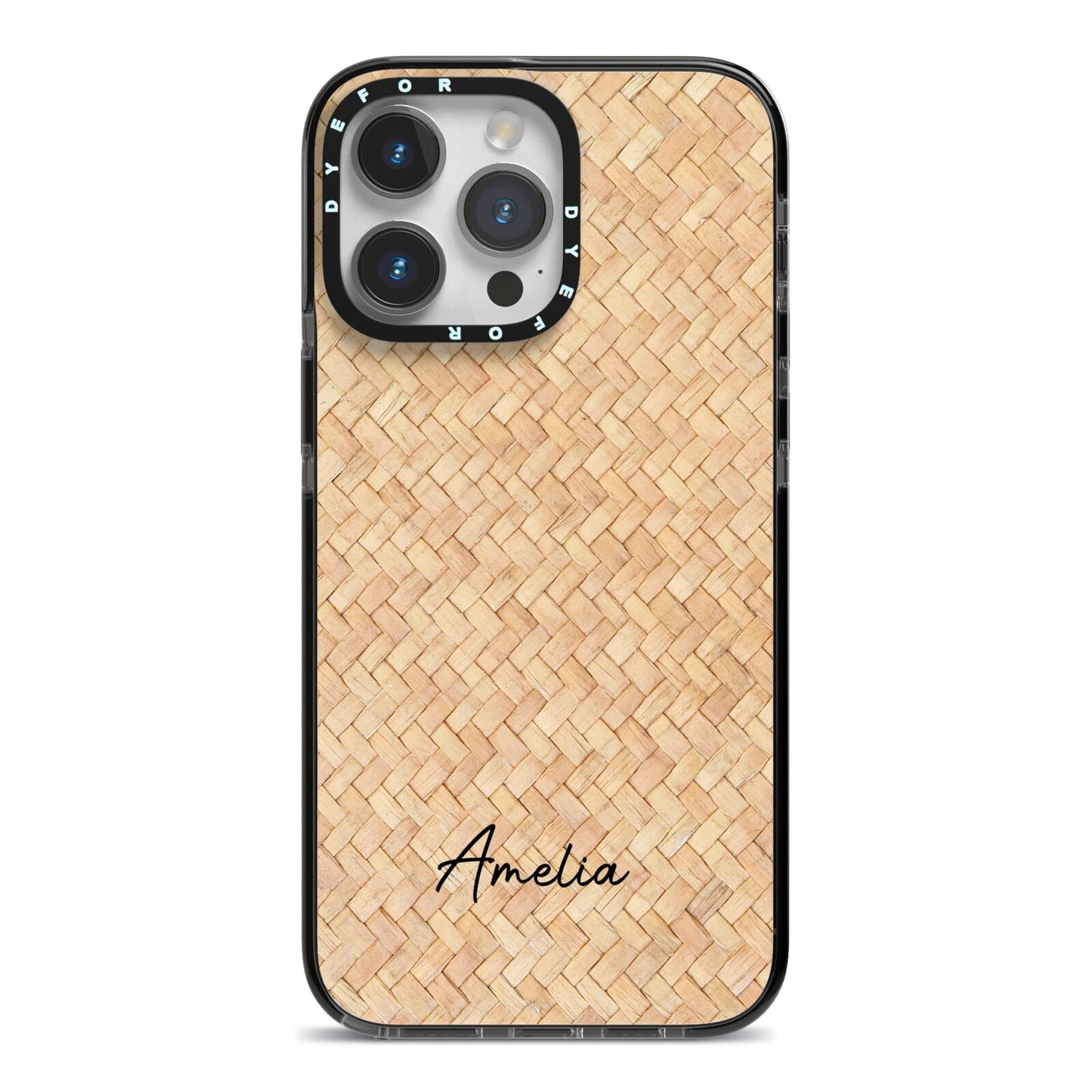 Custom Rattan Pattern iPhone 14 Pro Max Black Impact Case on Silver phone