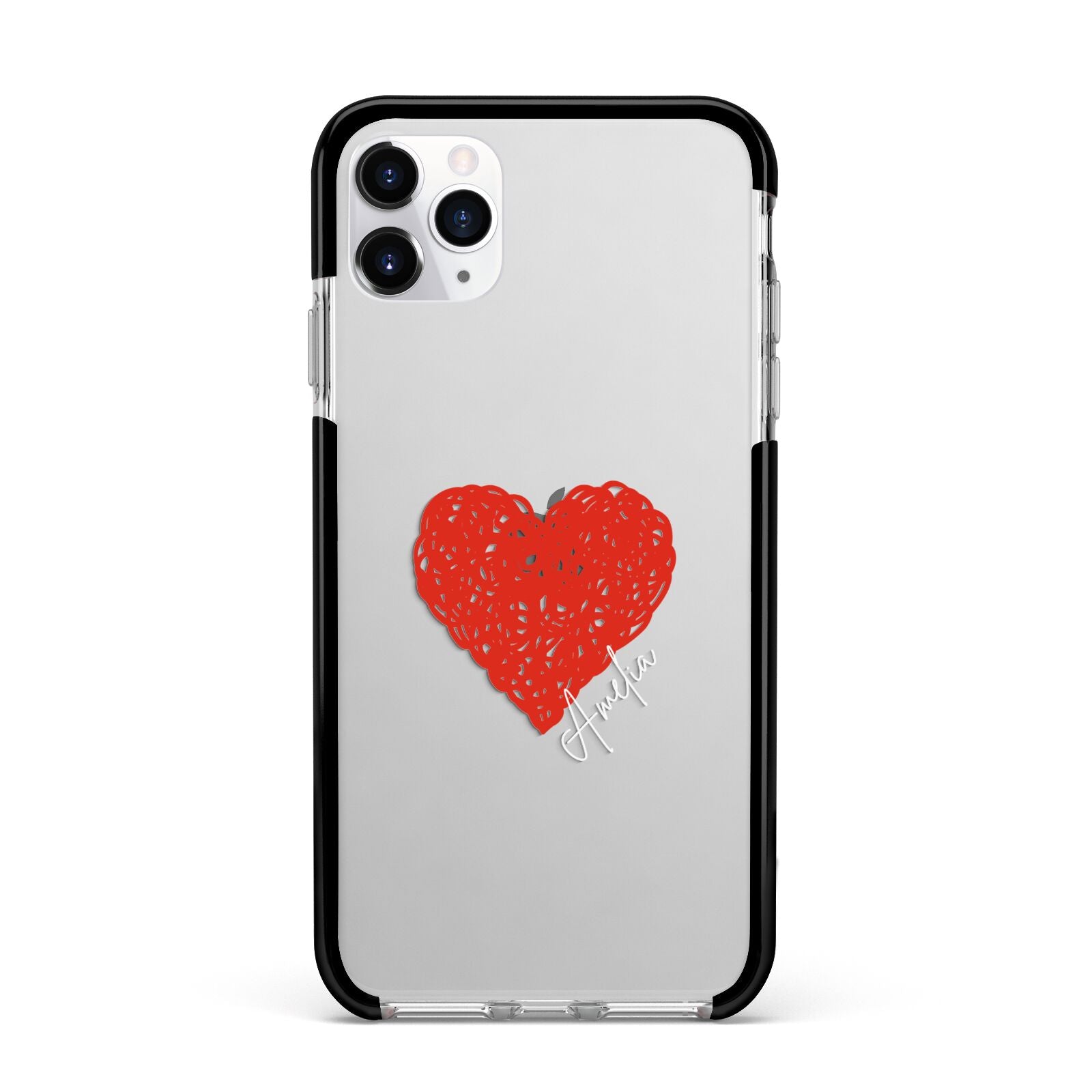 Custom Red Heart Apple iPhone 11 Pro Max in Silver with Black Impact Case