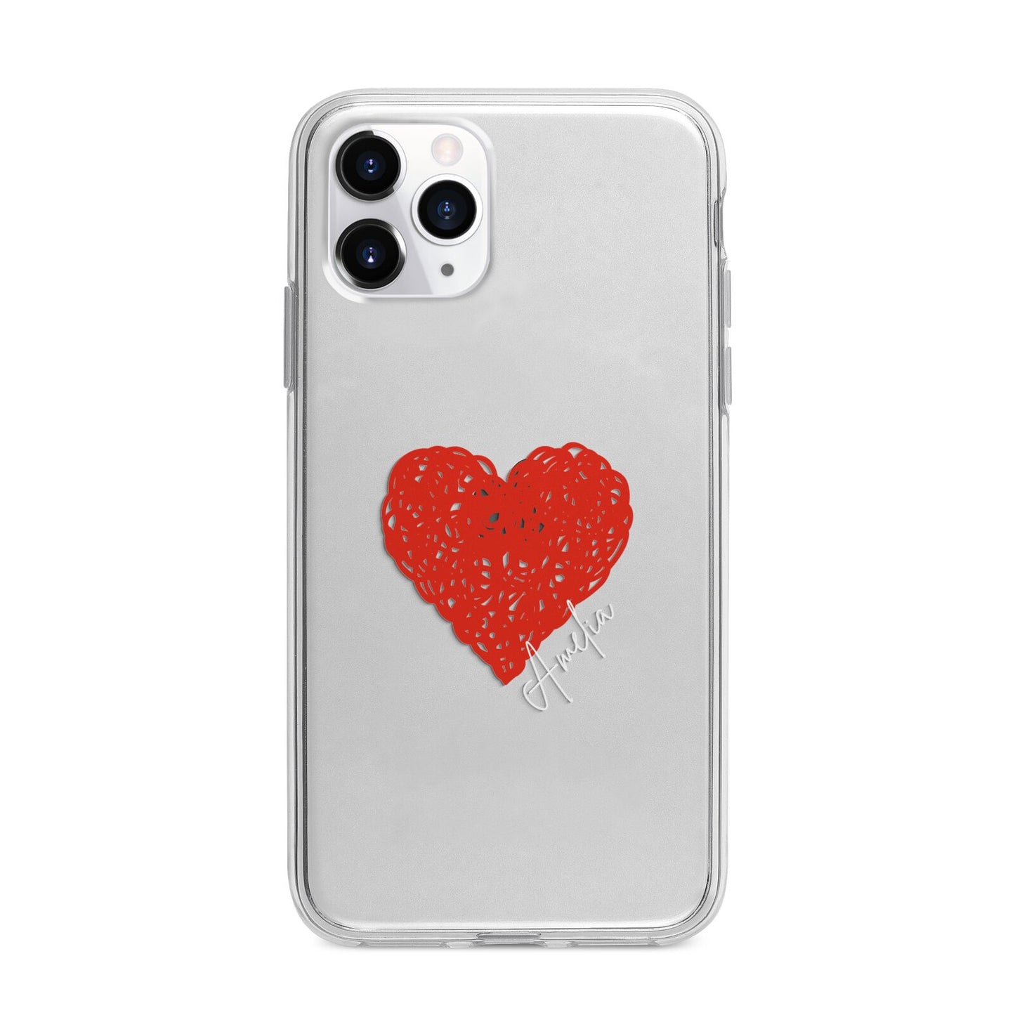 Custom Red Heart Apple iPhone 11 Pro Max in Silver with Bumper Case