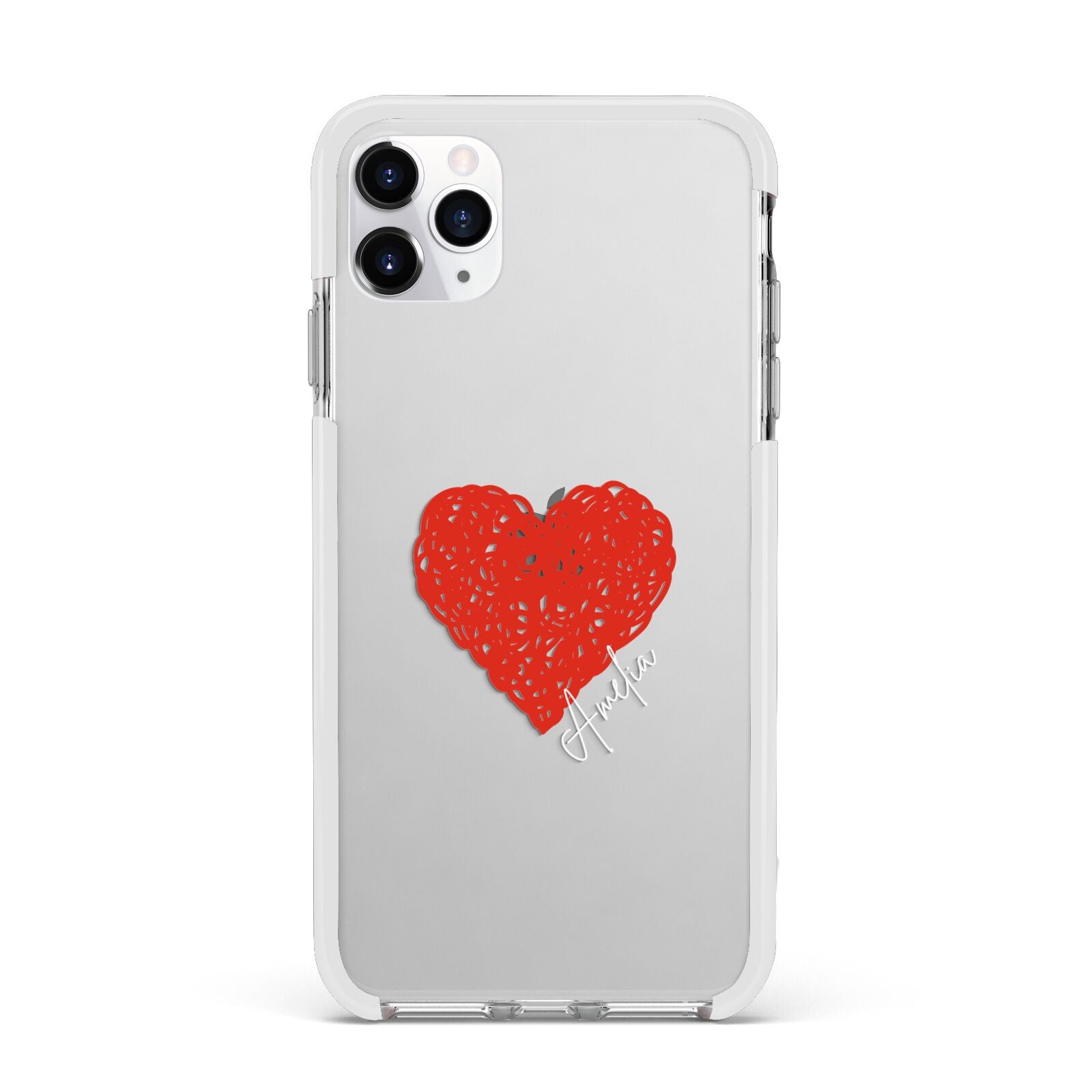 Custom Red Heart Apple iPhone 11 Pro Max in Silver with White Impact Case