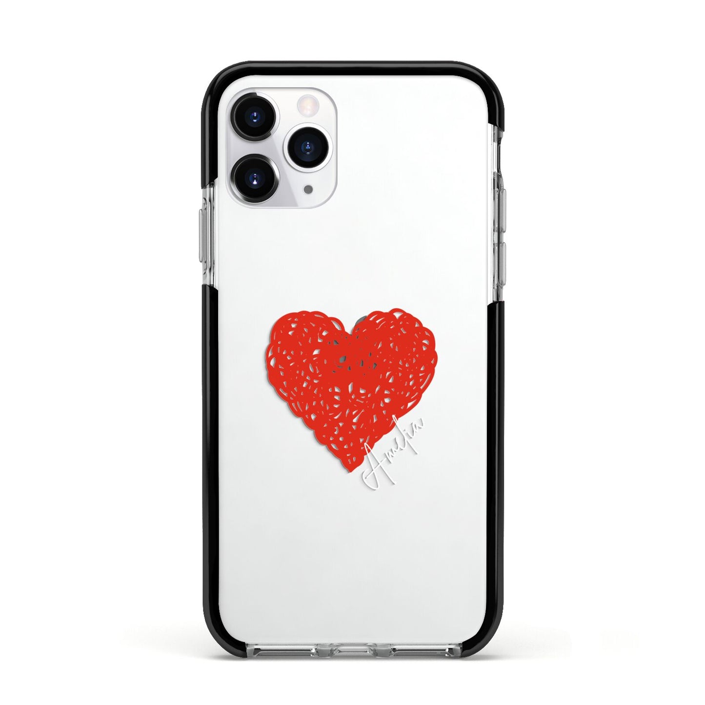 Custom Red Heart Apple iPhone 11 Pro in Silver with Black Impact Case