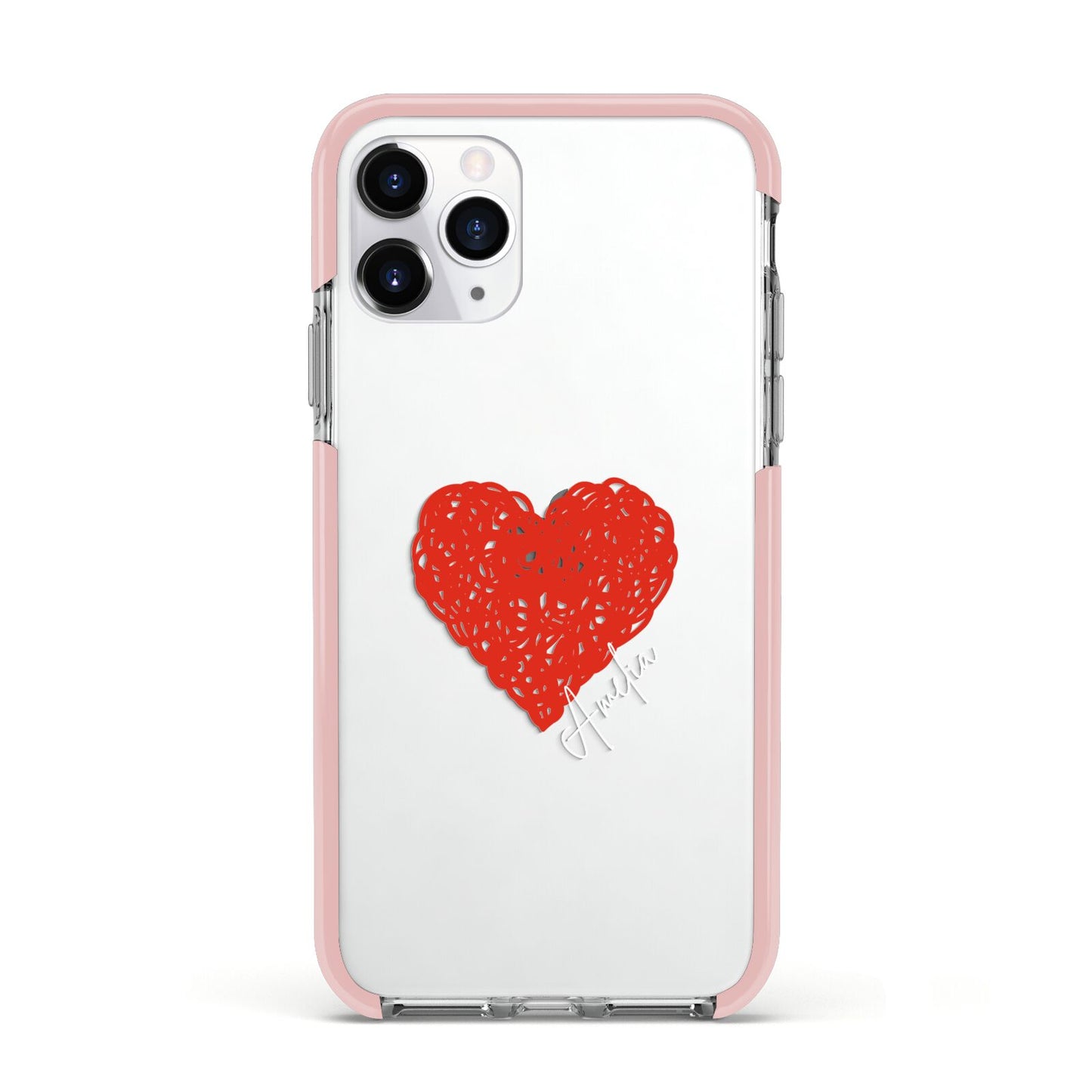 Custom Red Heart Apple iPhone 11 Pro in Silver with Pink Impact Case