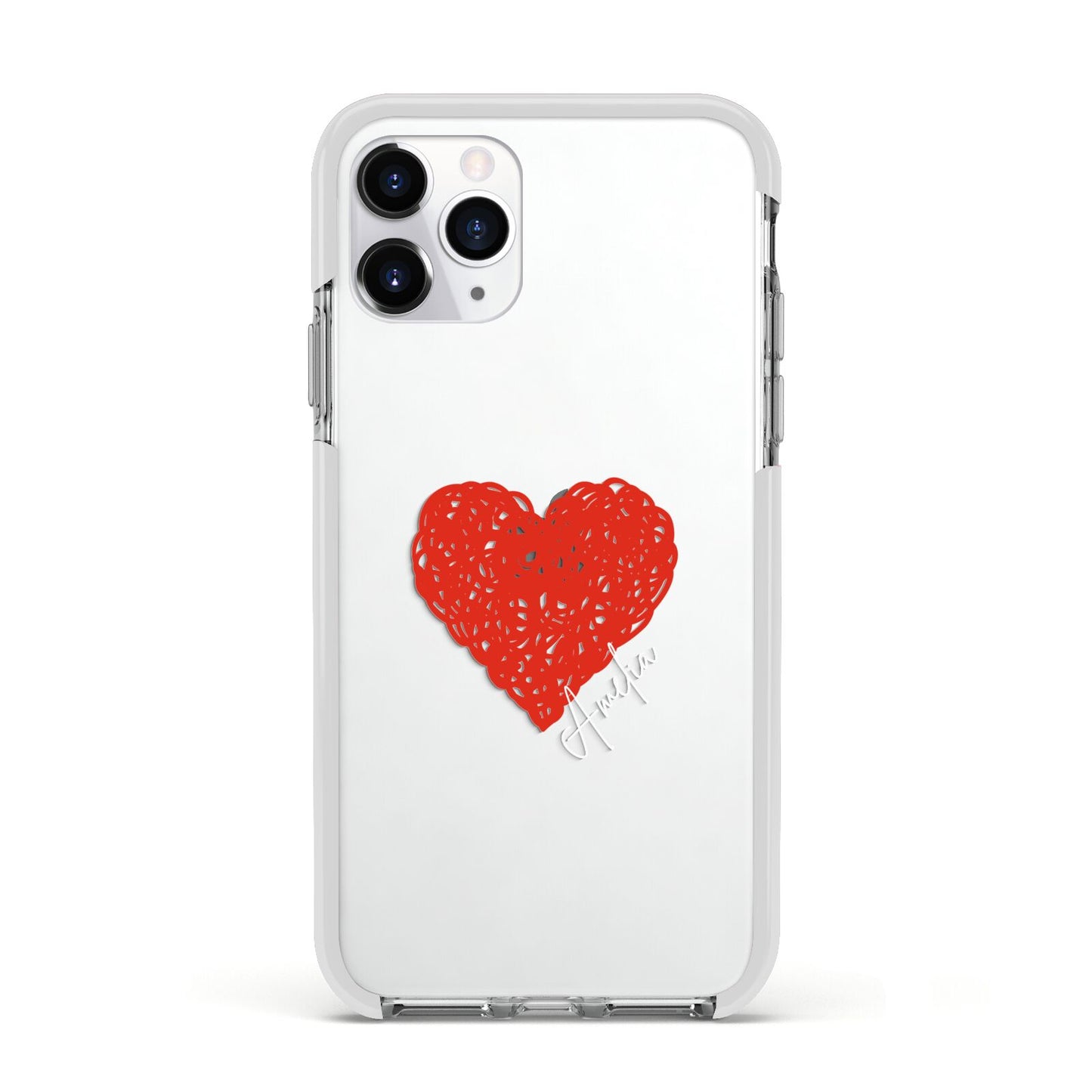 Custom Red Heart Apple iPhone 11 Pro in Silver with White Impact Case