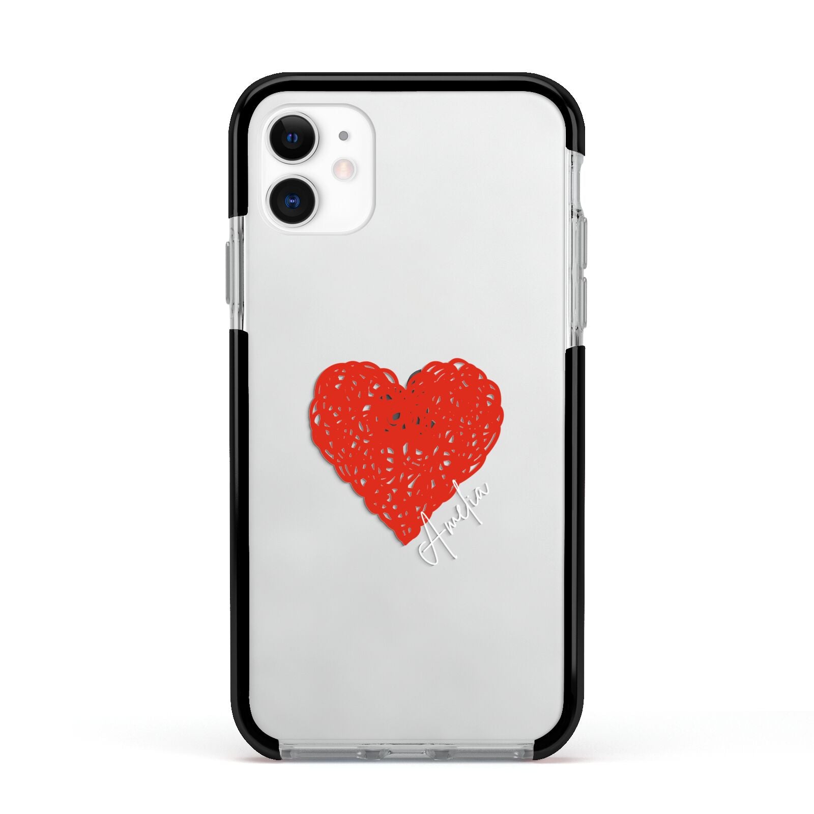 Custom Red Heart Apple iPhone 11 in White with Black Impact Case