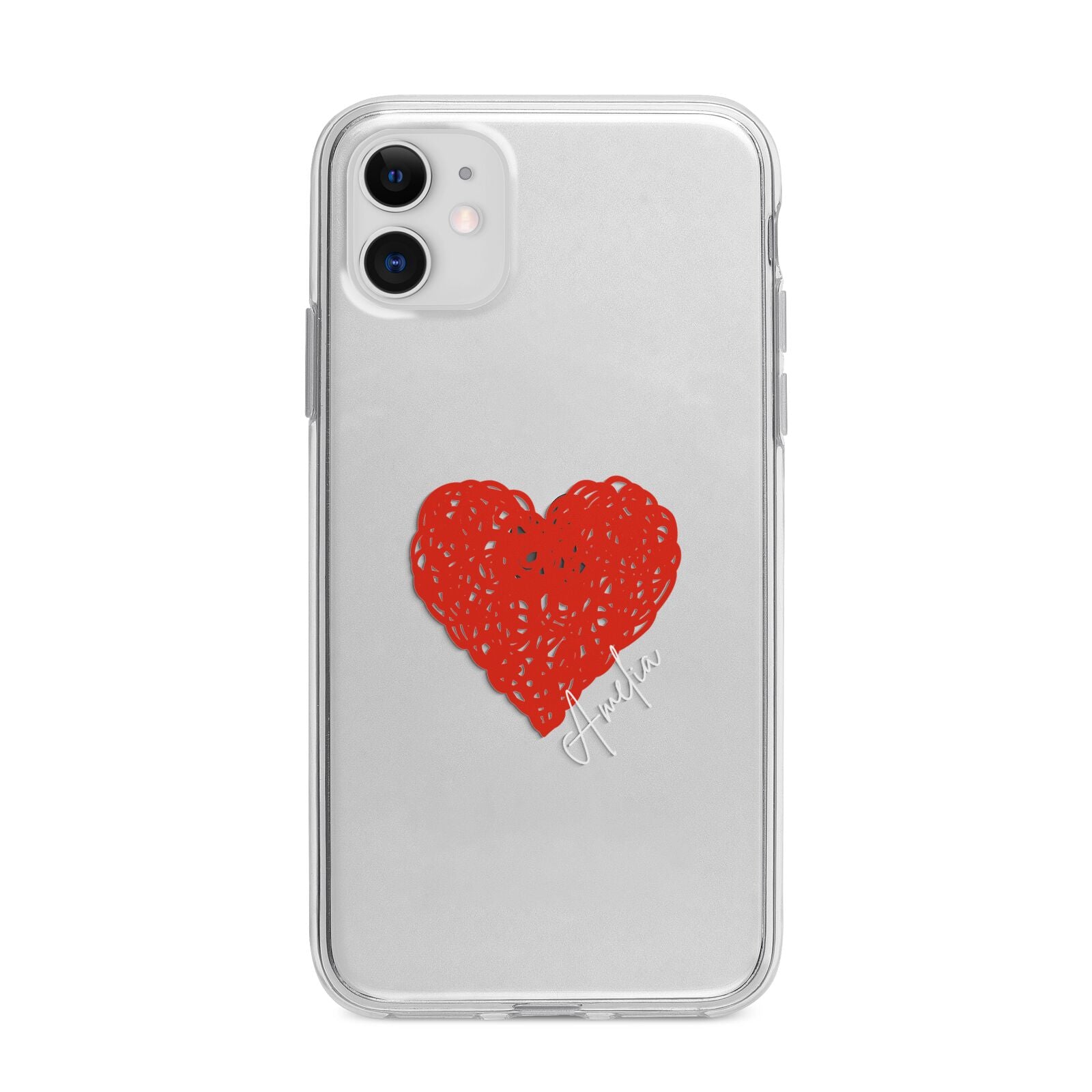 Custom Red Heart Apple iPhone 11 in White with Bumper Case