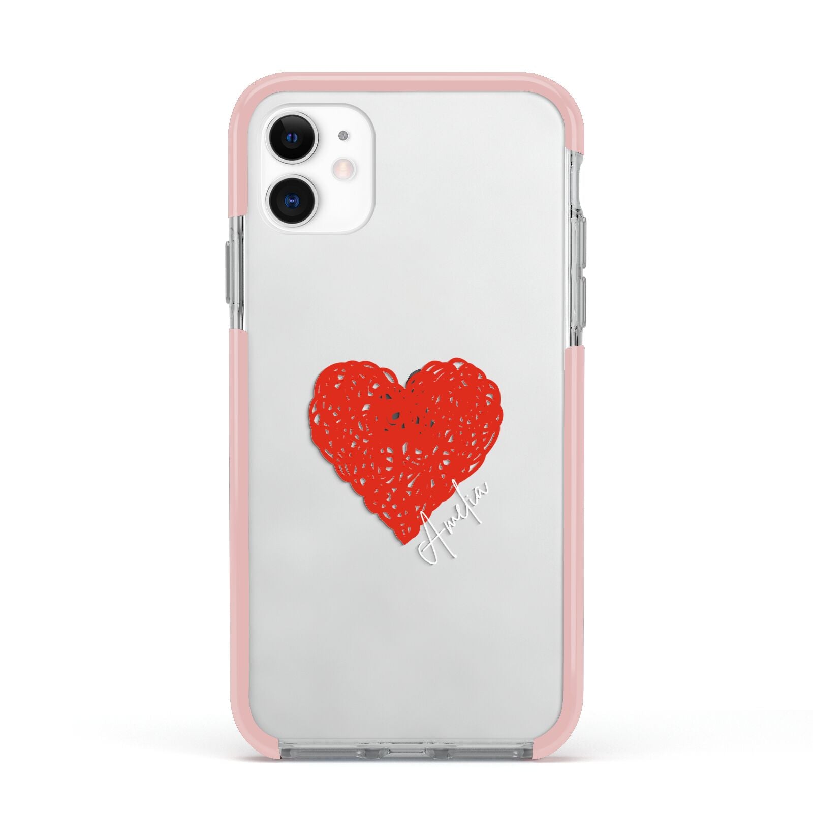 Custom Red Heart Apple iPhone 11 in White with Pink Impact Case