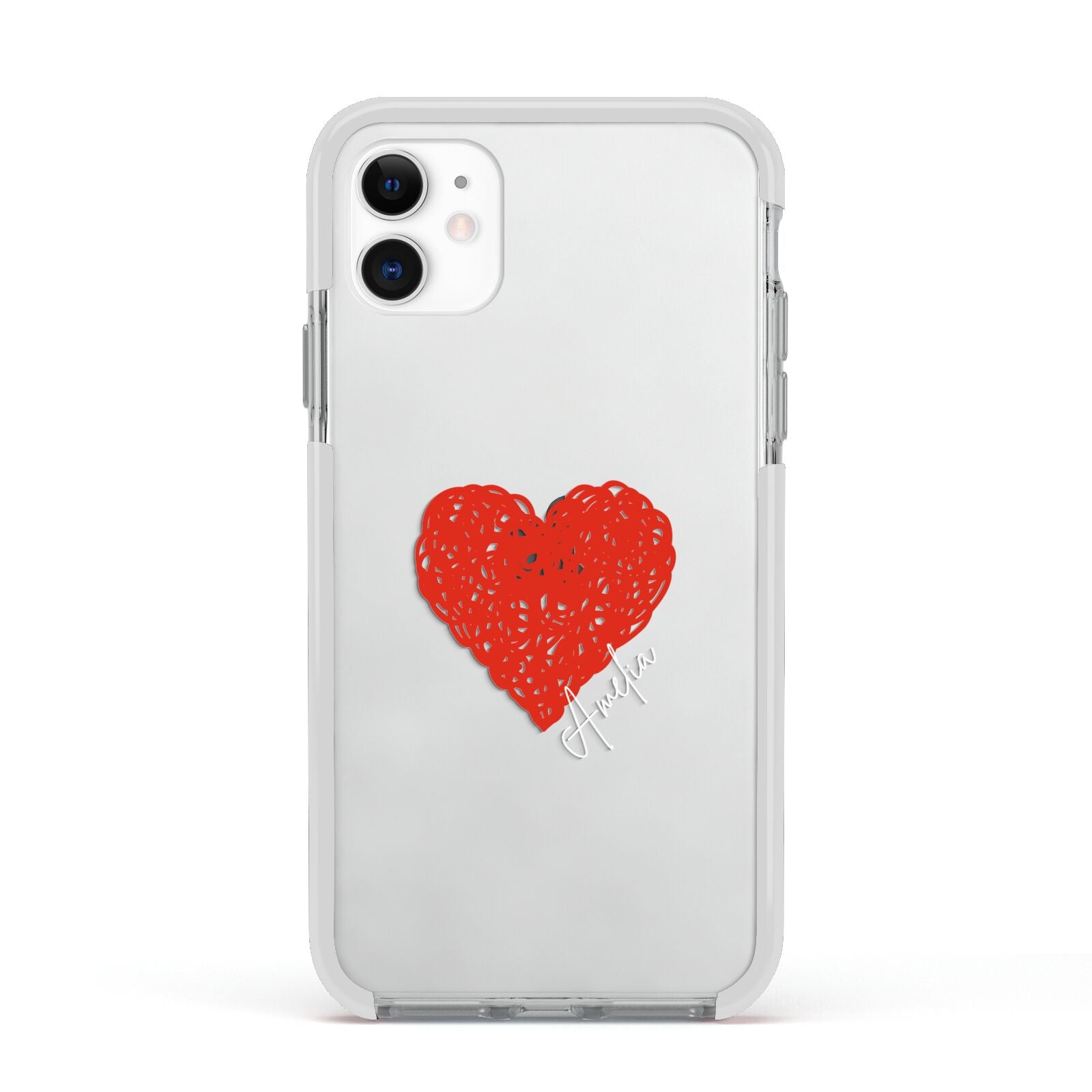 Custom Red Heart Apple iPhone 11 in White with White Impact Case