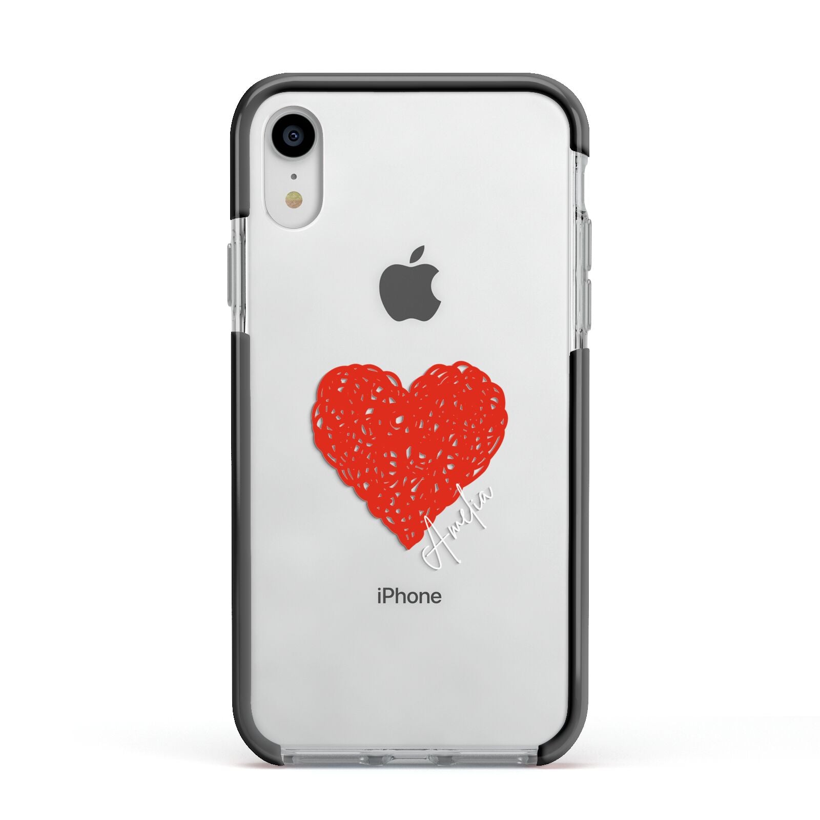 Custom Red Heart Apple iPhone XR Impact Case Black Edge on Silver Phone