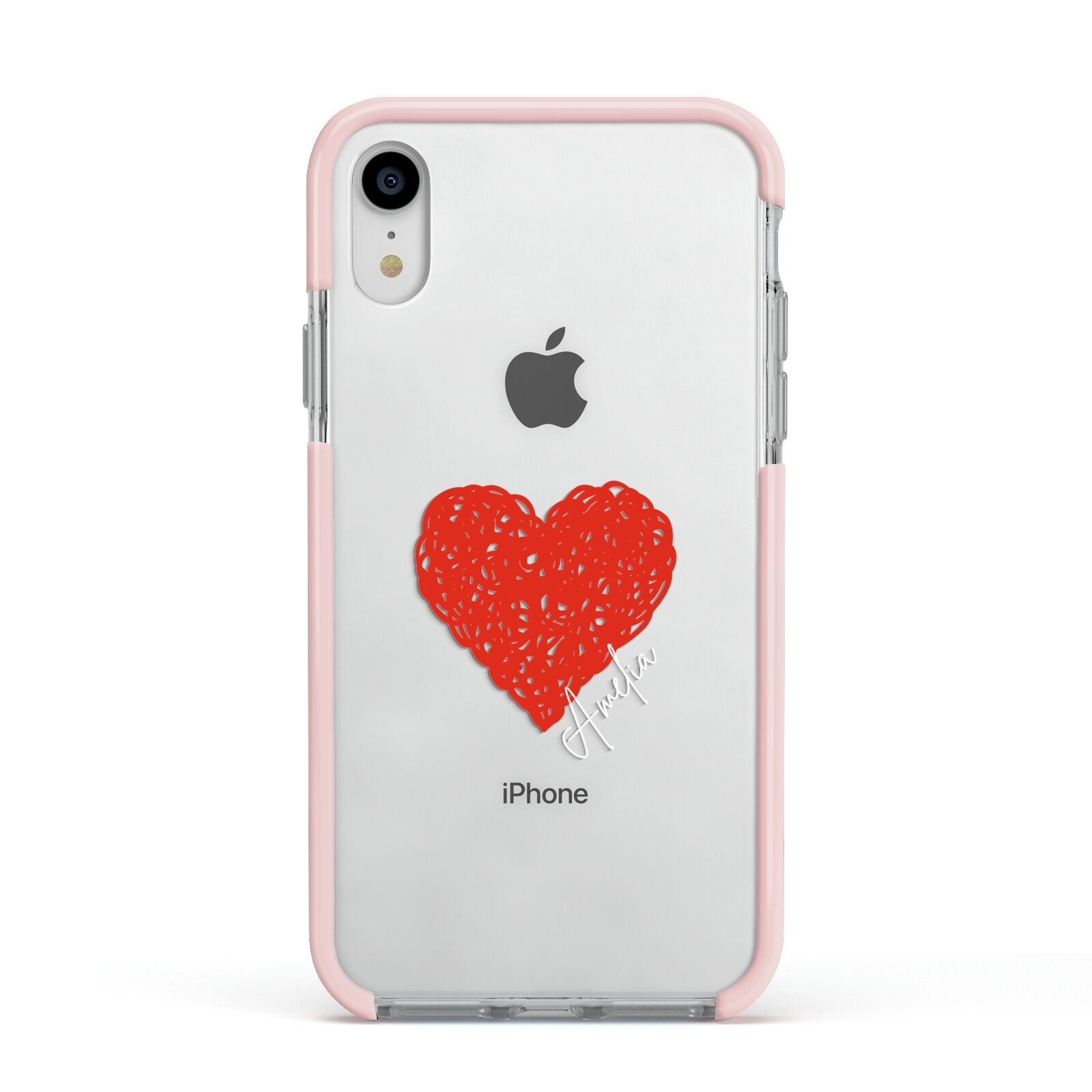 Custom Red Heart Apple iPhone XR Impact Case Pink Edge on Silver Phone