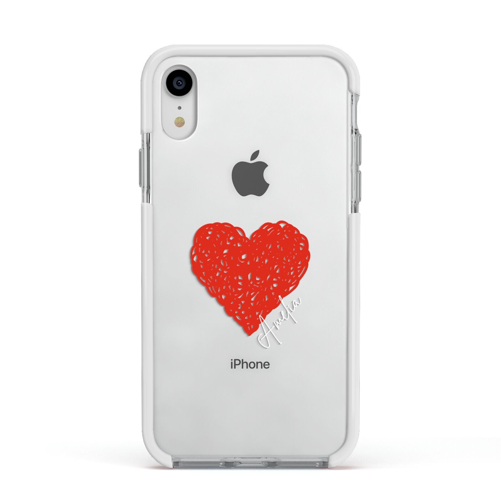 Custom Red Heart Apple iPhone XR Impact Case White Edge on Silver Phone